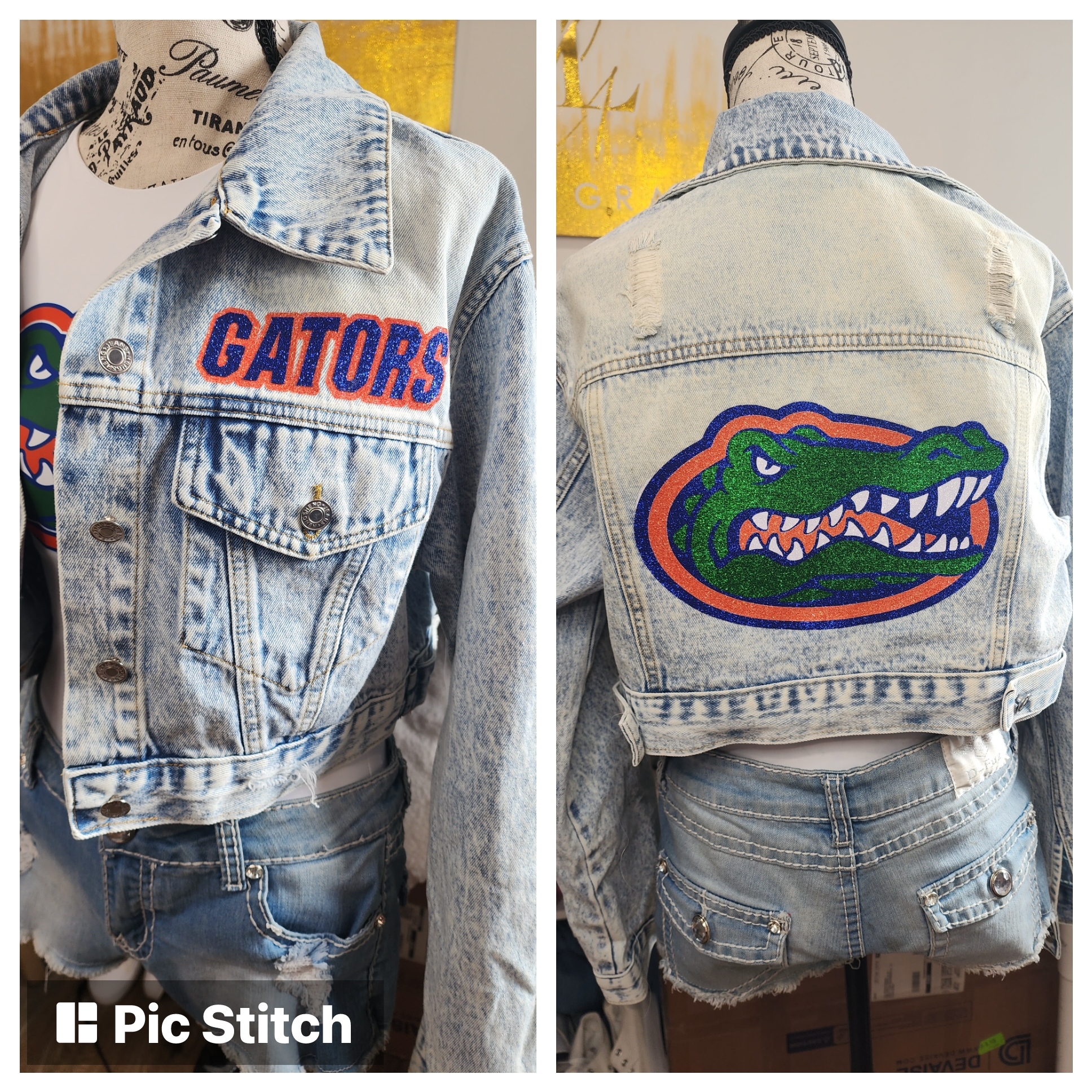 Florida Gators Glitter Flap Pocket Cropped Denim Jacket
