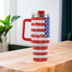 Sparkling American Flag Rhinestone Studded 40 oz. Tumbler
