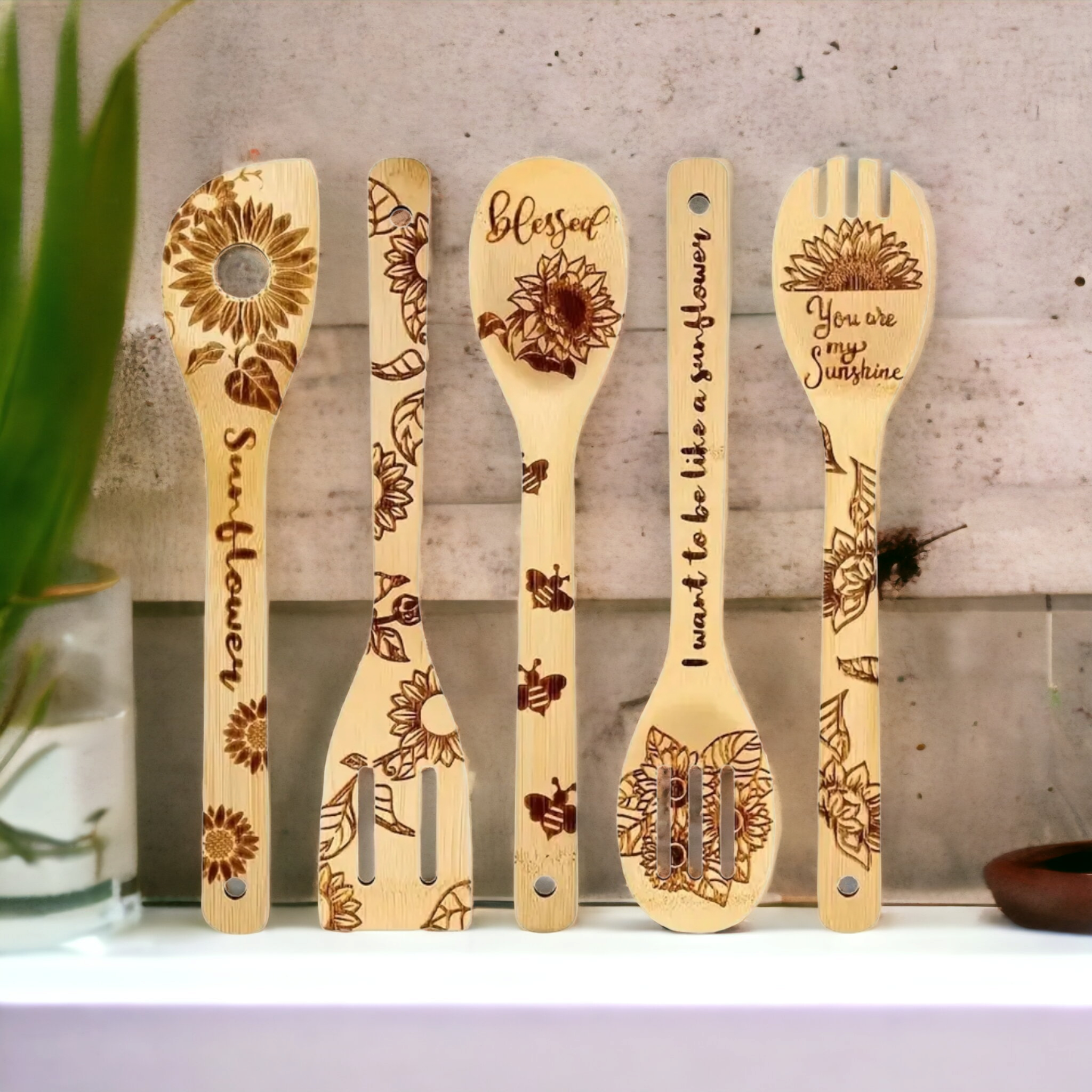 Sunflower 5 Piece Bamboo Cooking Utensil Set