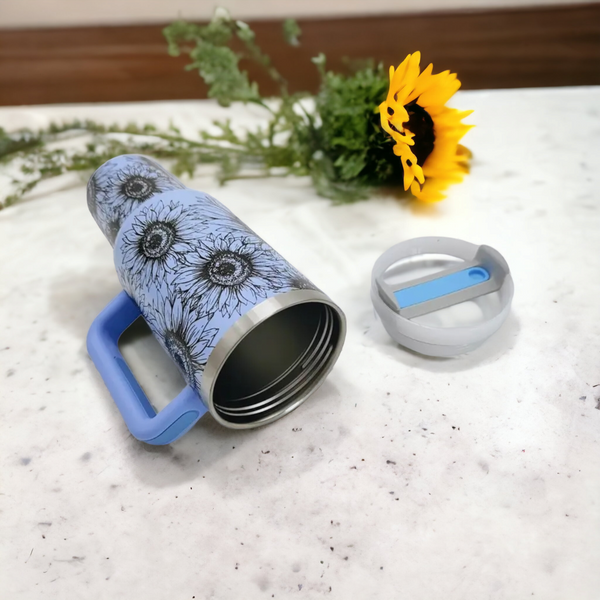 40 oz Sunflower Cream and Copper Laser Engraved Travel Tumblers with Handle:  Custom Tumblers & Cups – LuLu Grace