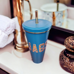 Jags Teal Textured Wording Tumbler With Gold Straw