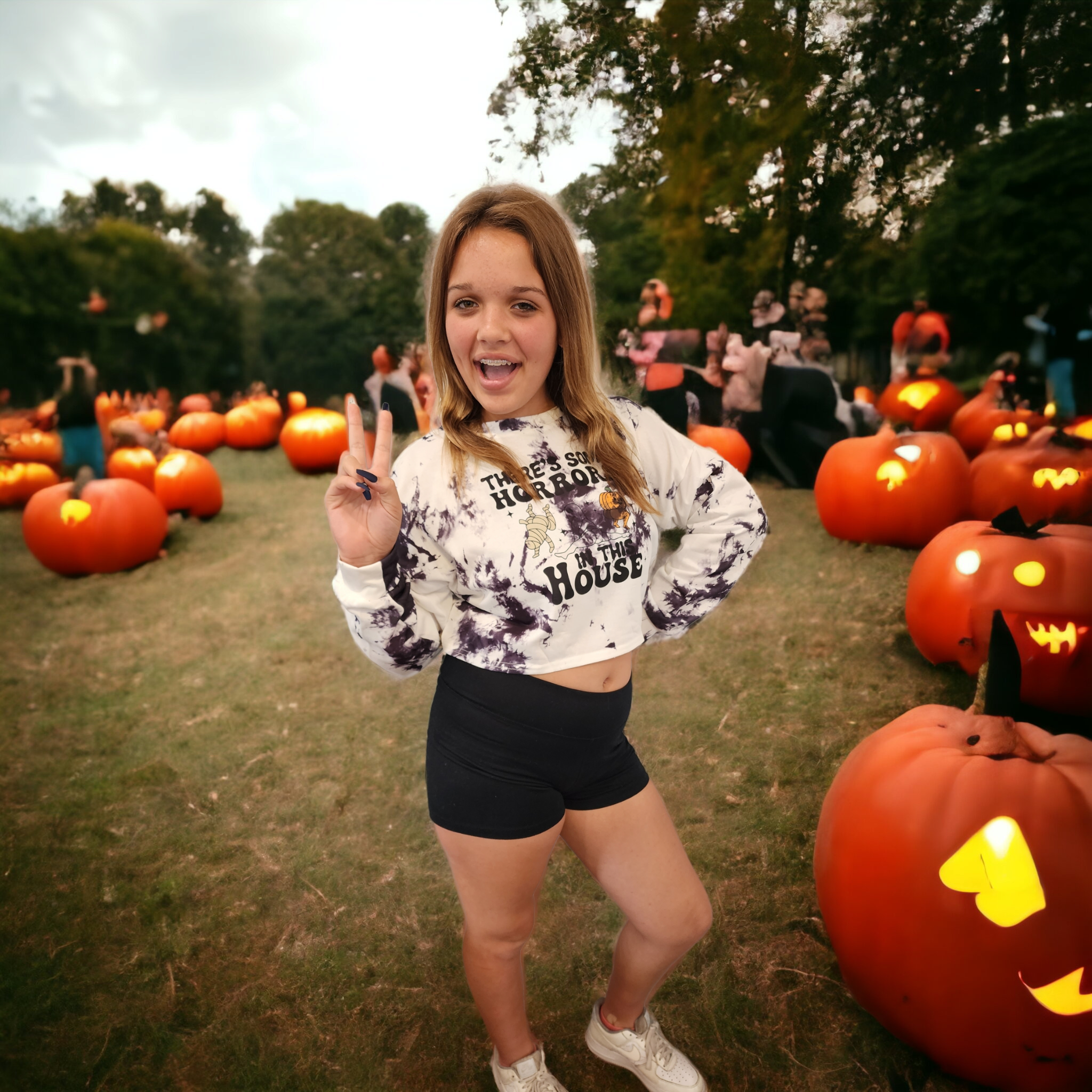 There's Some Horrors in This House Tie Dye Cropped Sweatshirt