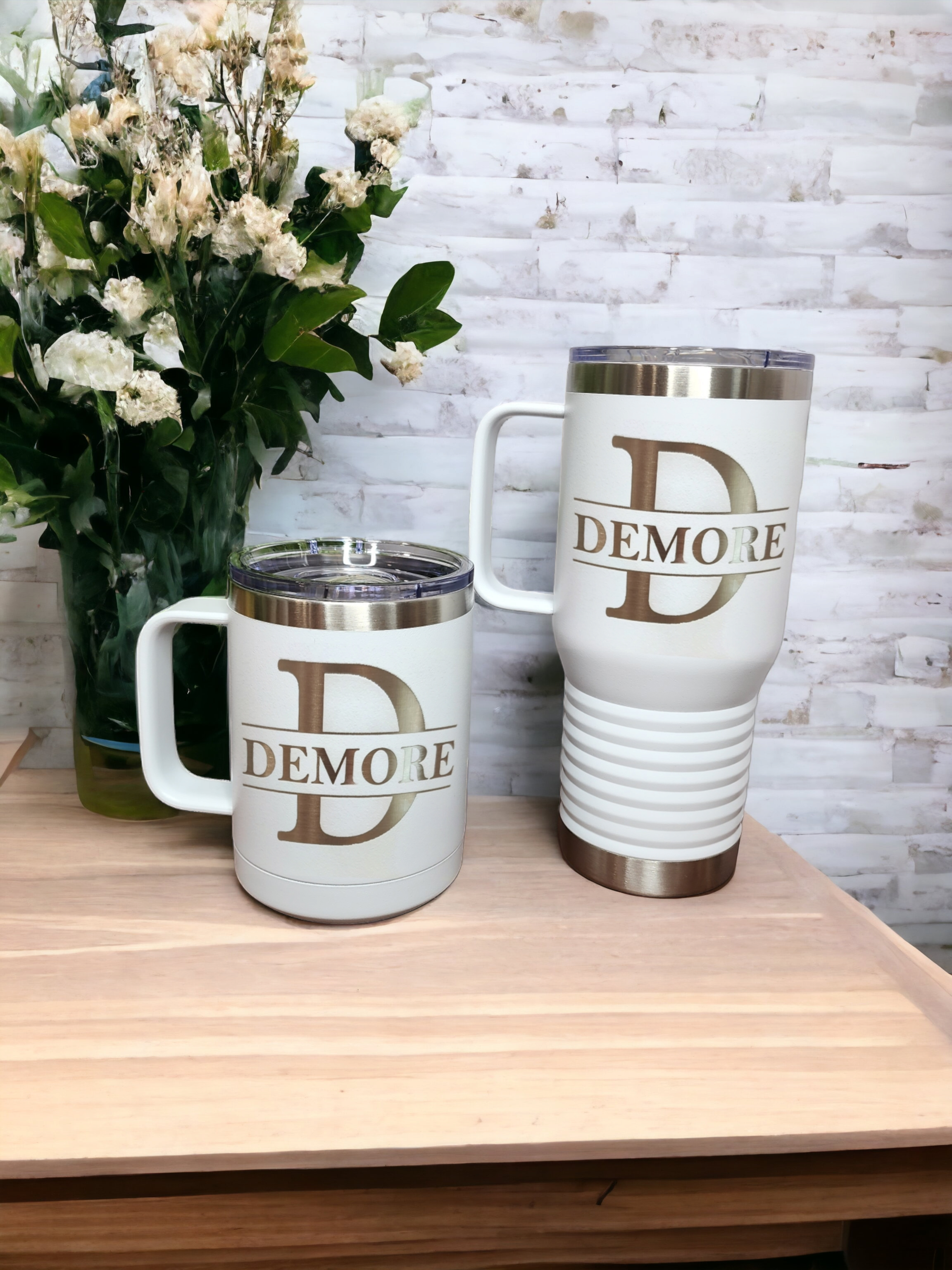 Custom Laser Engraved Travel Tumblers with Handle