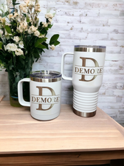 Custom Laser Engraved Travel Tumblers with Handle