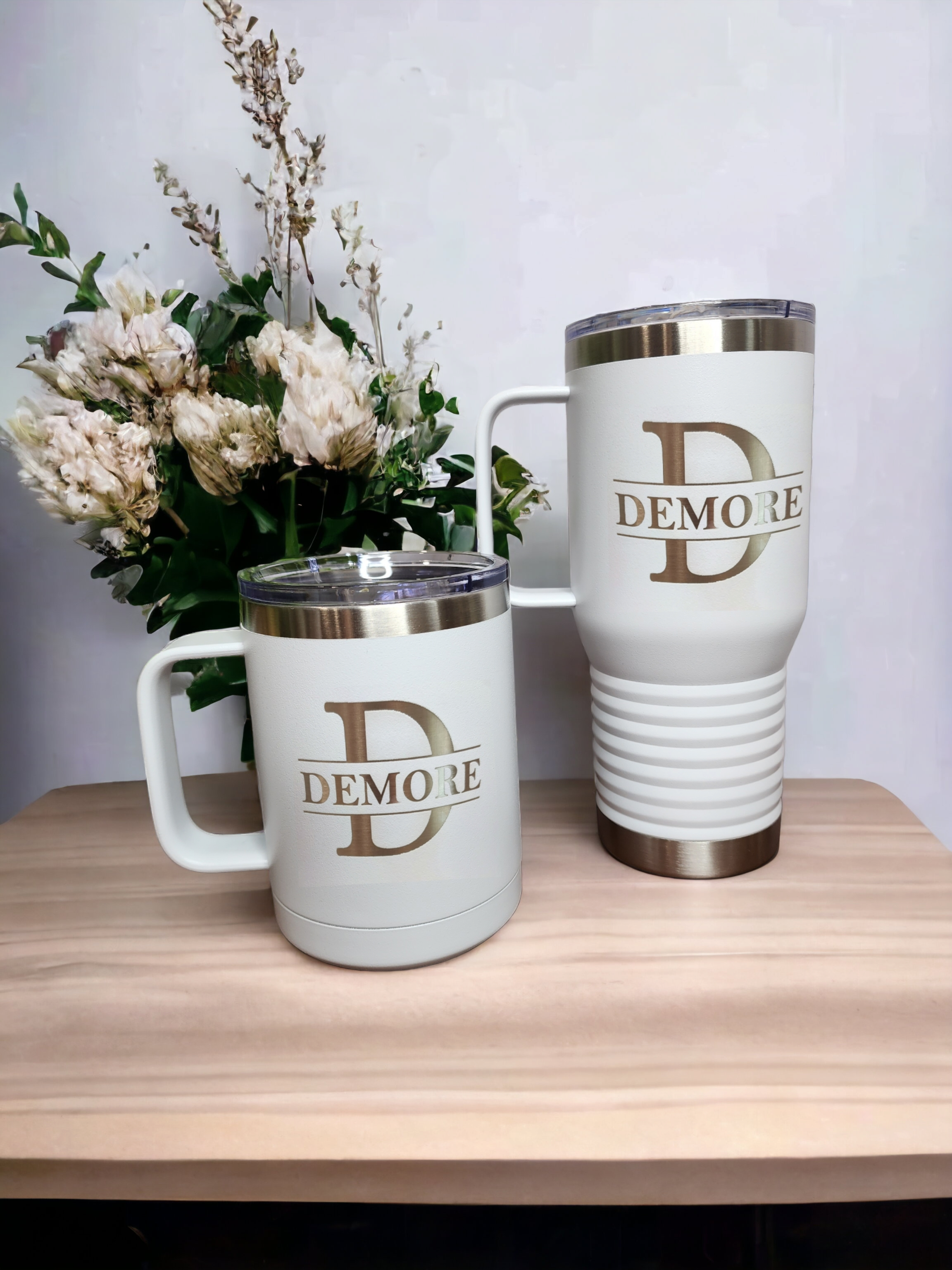 Custom Laser Engraved Travel Tumblers with Handle