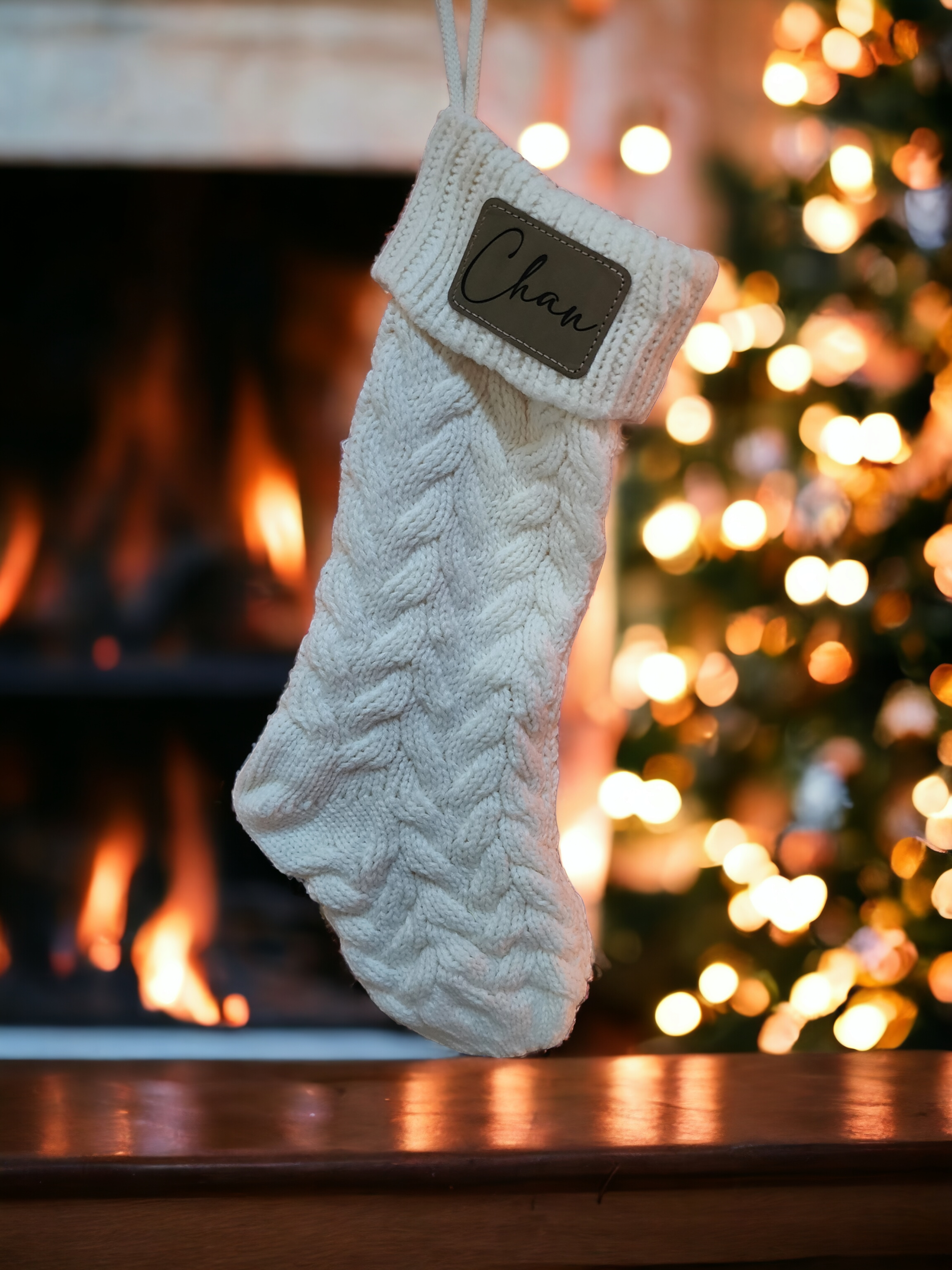 Custom Laser Engraved Leather Patch Knit Stockings
