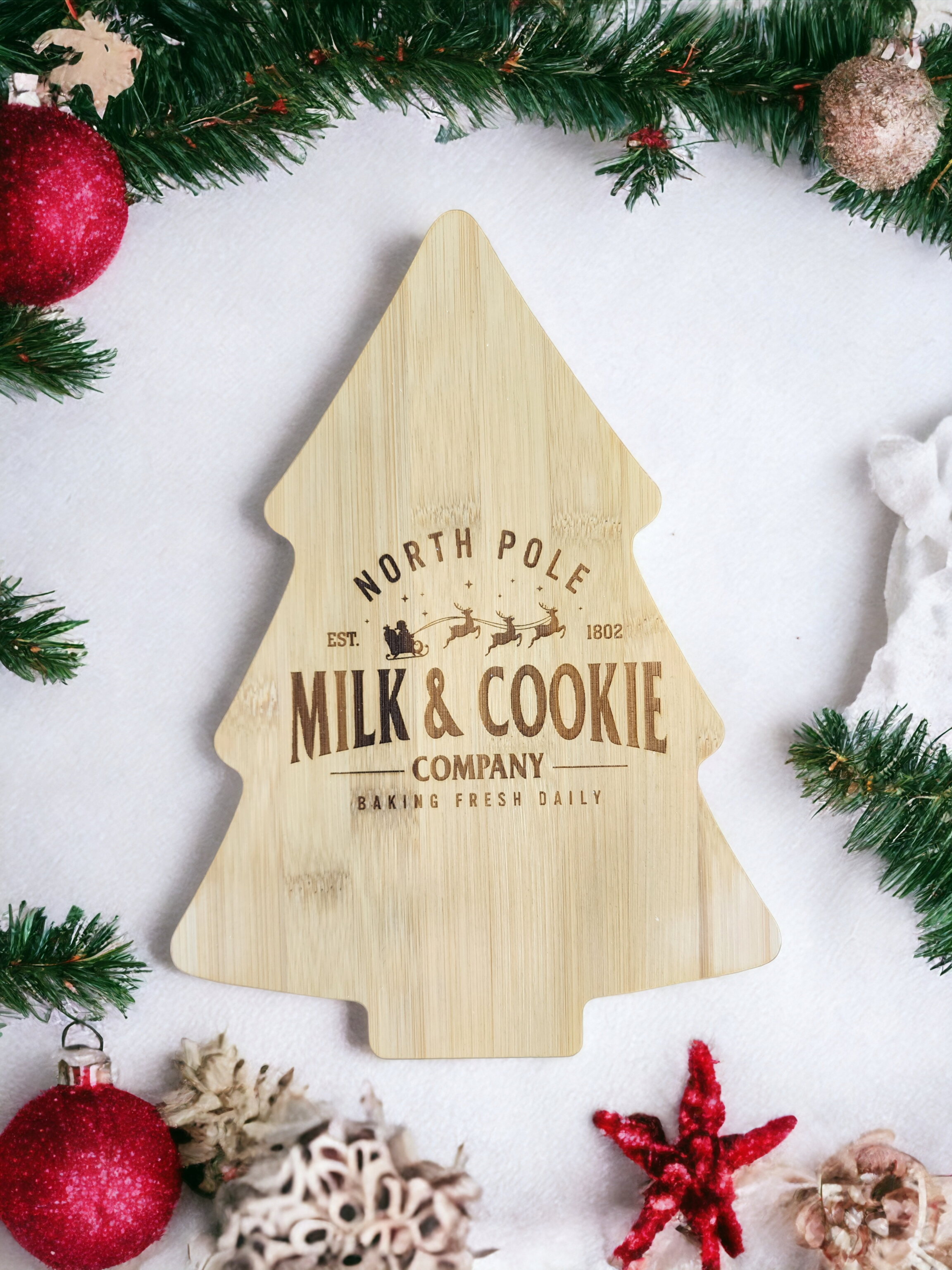North Pole Milk & Cookies Christmas Bamboo Serving Board