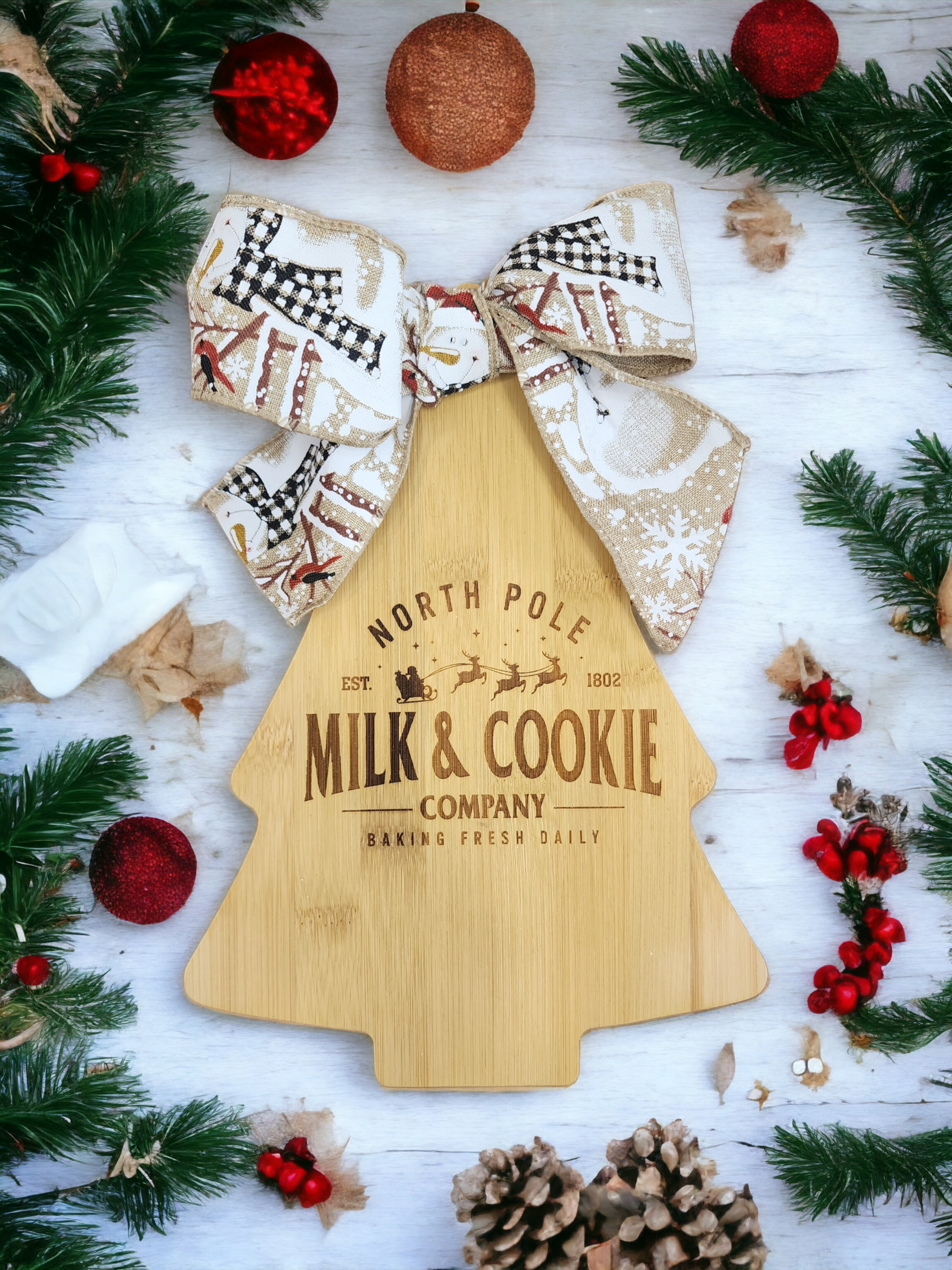 North Pole Milk & Cookies Christmas Bamboo Serving Board
