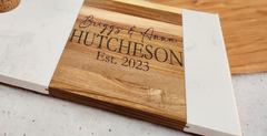Custom Rectangular Acopa Marble and Acacia Wood Cutting/Serving Board
