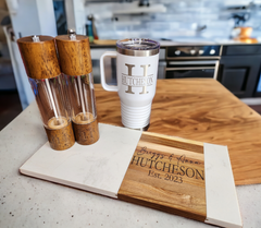 Custom Closing Gift Set- Acopa Marble and Acacia Wood with Salt and Pepper Grinders