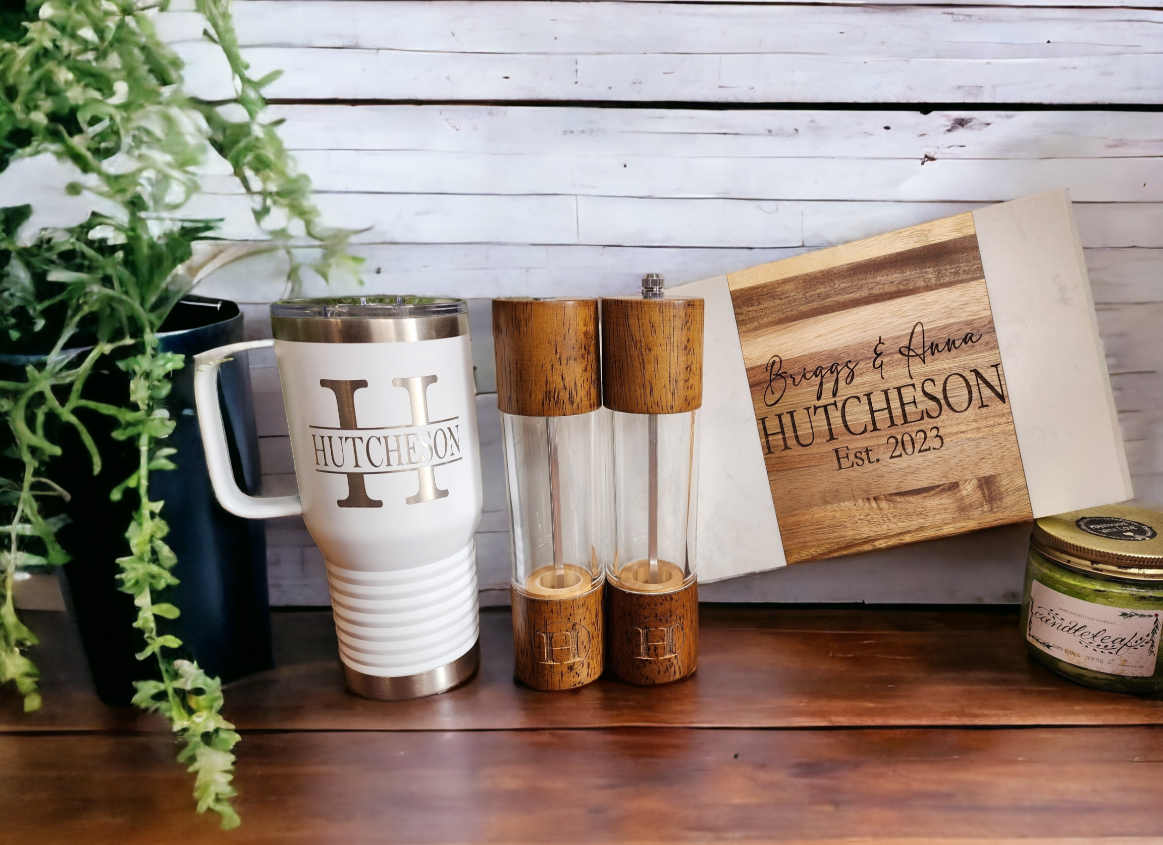 Custom Closing Gift Set- Acopa Marble and Acacia Wood with Salt and Pepper Grinders