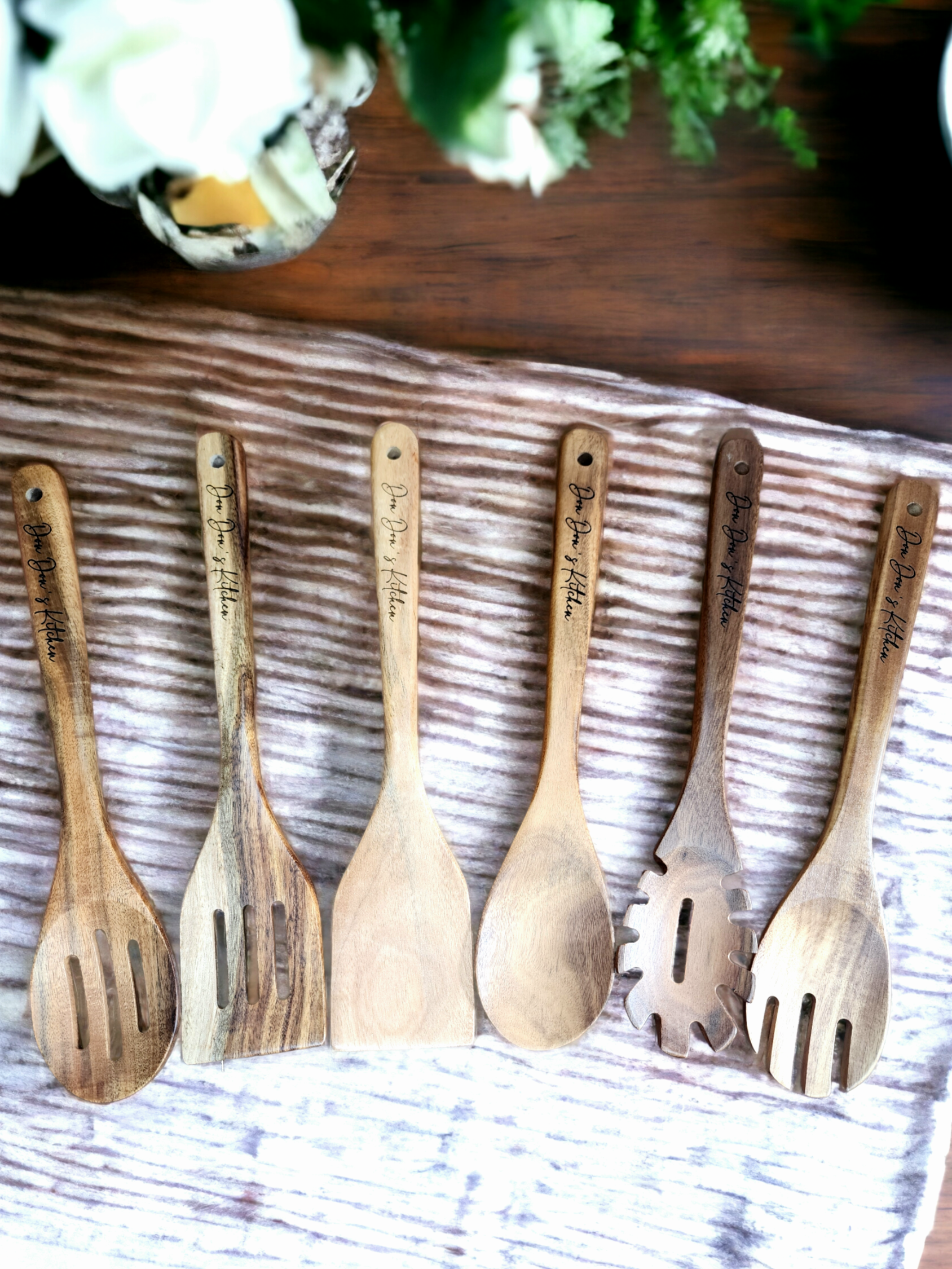 Customized 6 Piece Wooden Cooking Utensil Set