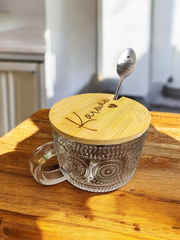 Vintage Laser Engraved Coffee Mug & Spoon