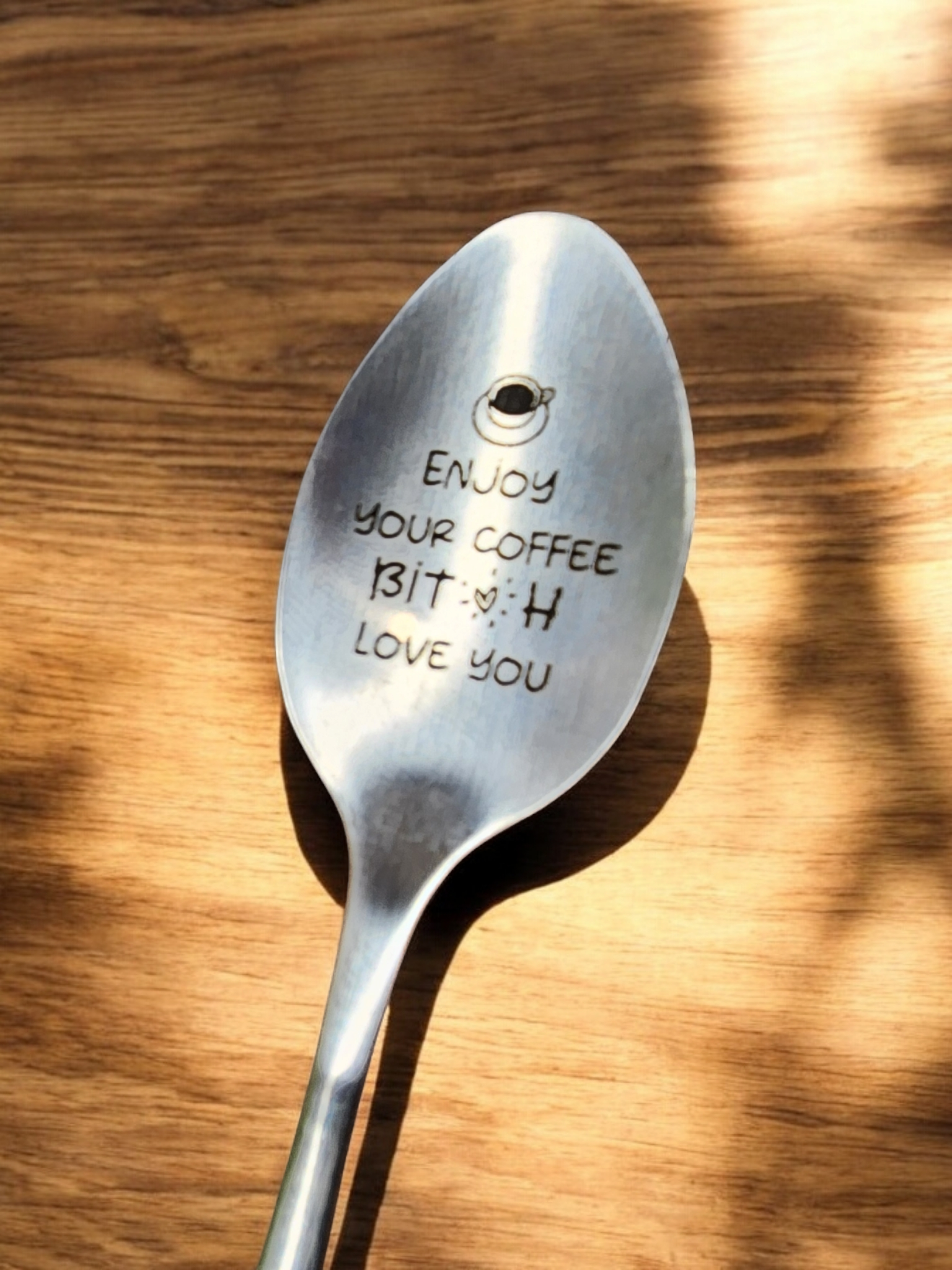 Vintage Laser Engraved Coffee Mug & Spoon