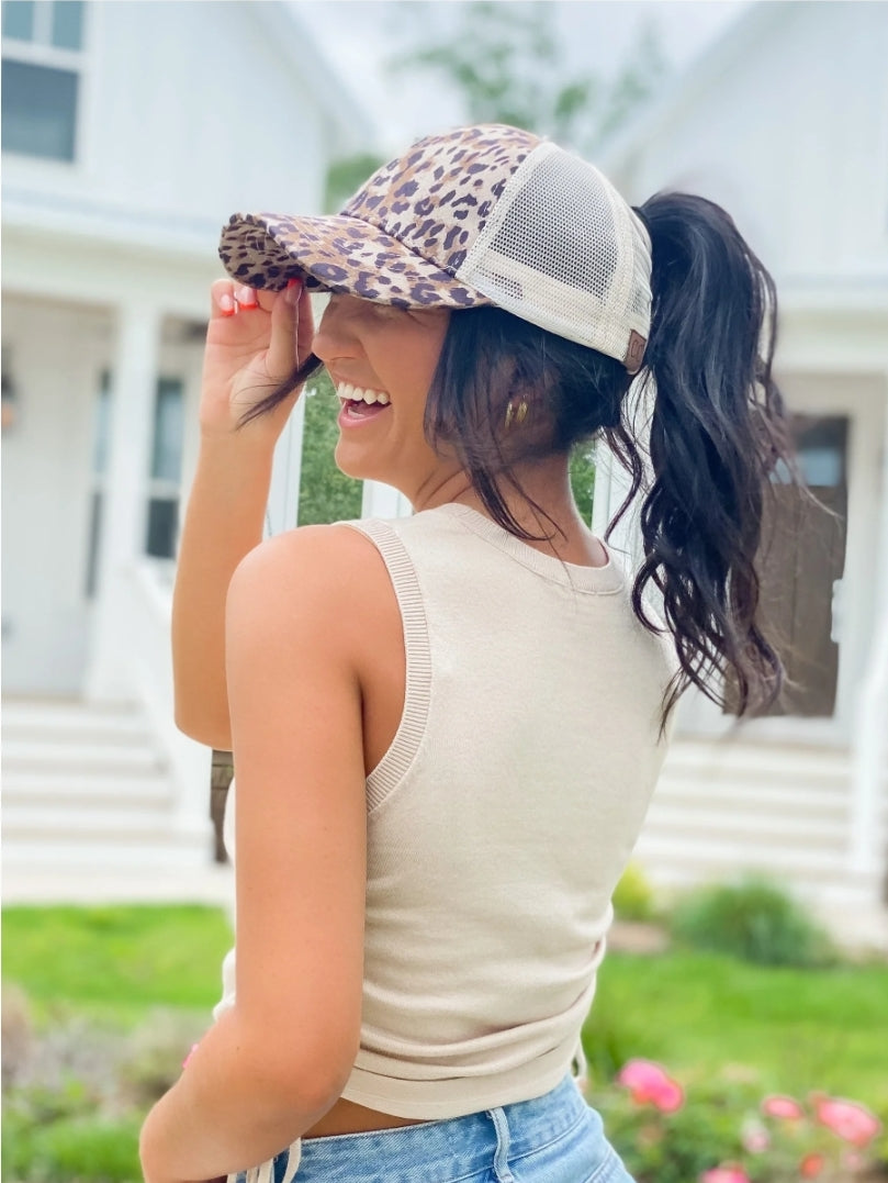 Jags Leopard Print Women's High Ponytail Glitter Hat