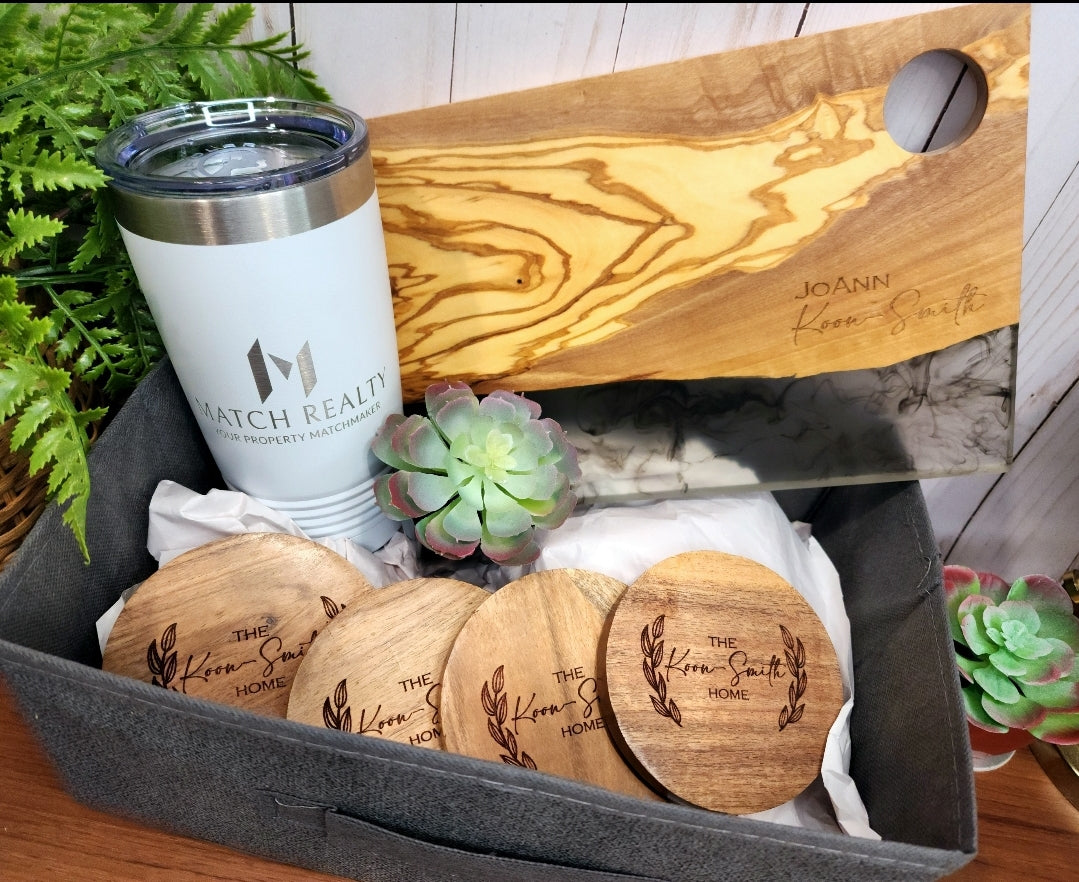 Custom Closing Gift Set- Olive Wood & White Resin