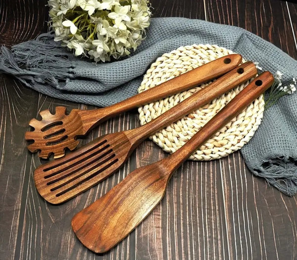 Personalized Bamboo Fork Spatula Set - Set of 3 - Wooden Kitchen