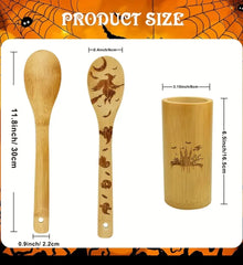 Halloween 6 Piece Wooden Cooking Utensil Set with Holder
