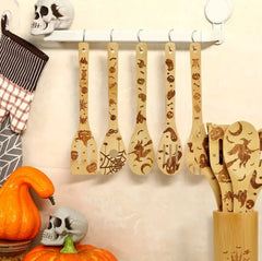 Halloween 6 Piece Wooden Cooking Utensil Set with Holder