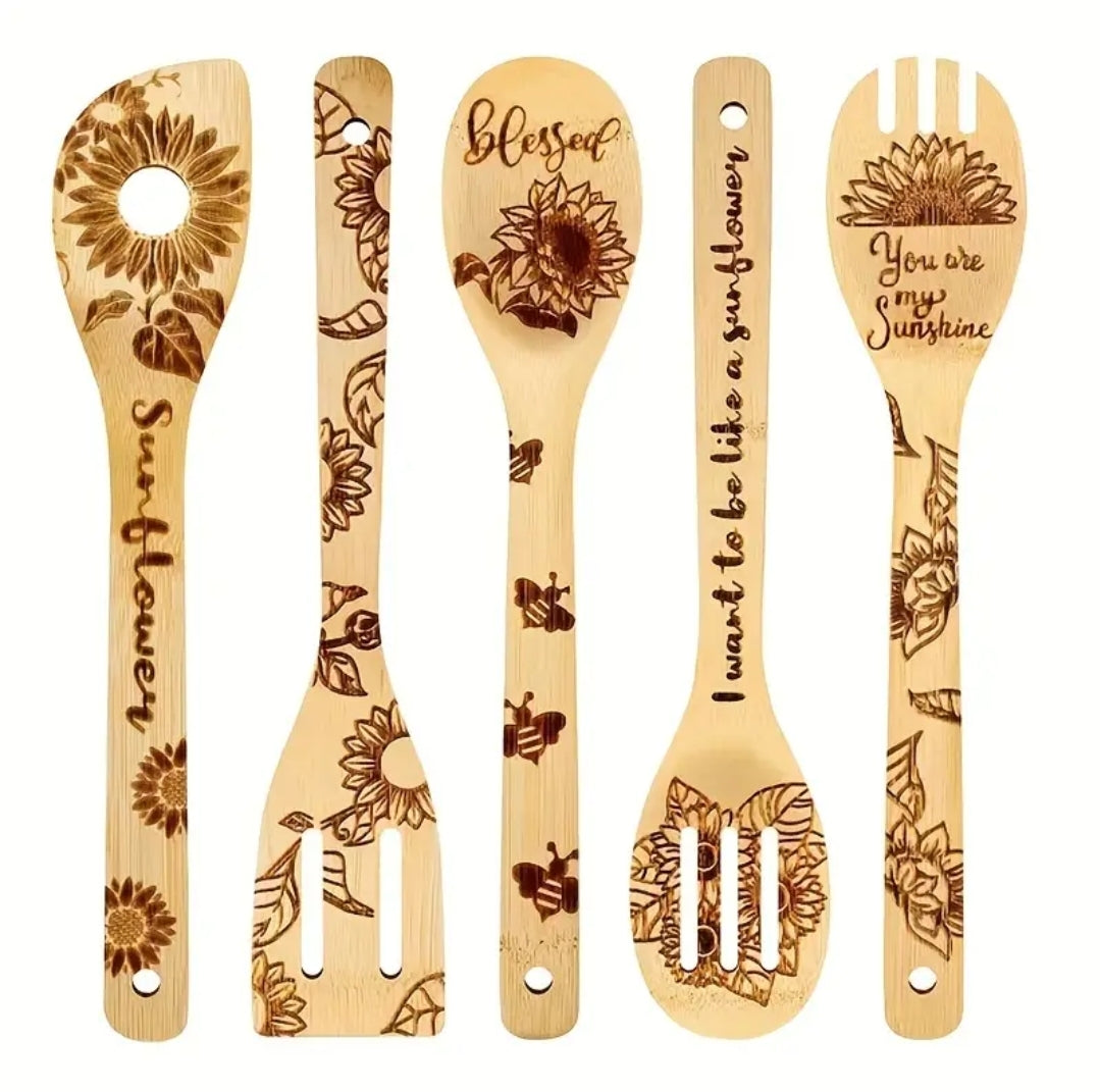 Sunflower 5 Piece Bamboo Cooking Utensil Set