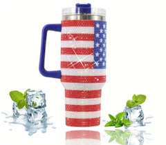 Sparkling American Flag Rhinestone Studded 40 oz. Tumbler