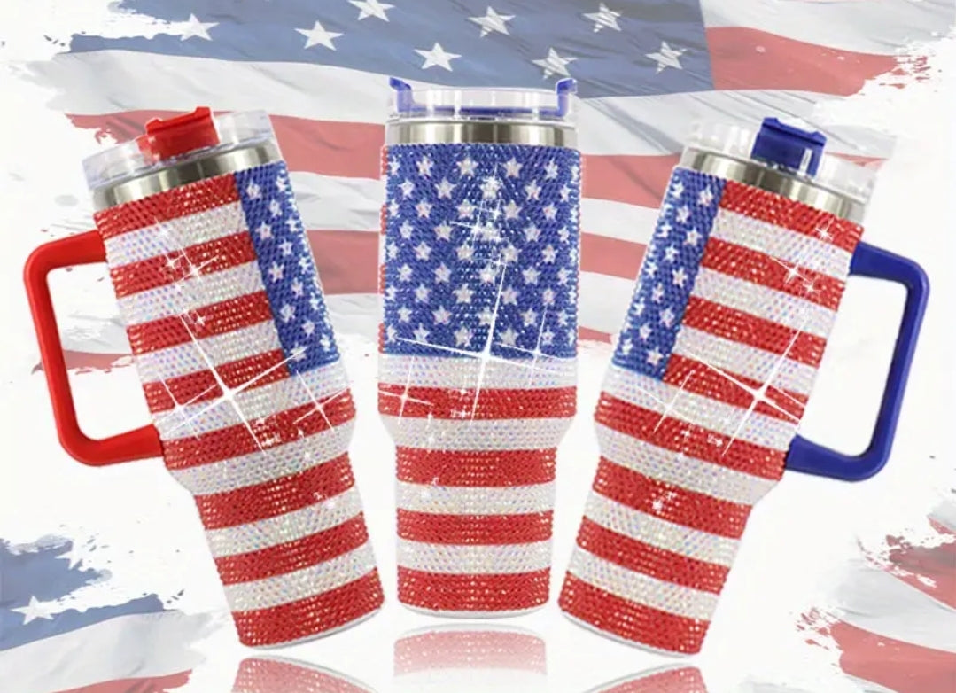Sparkling American Flag Rhinestone Studded 40 oz. Tumbler