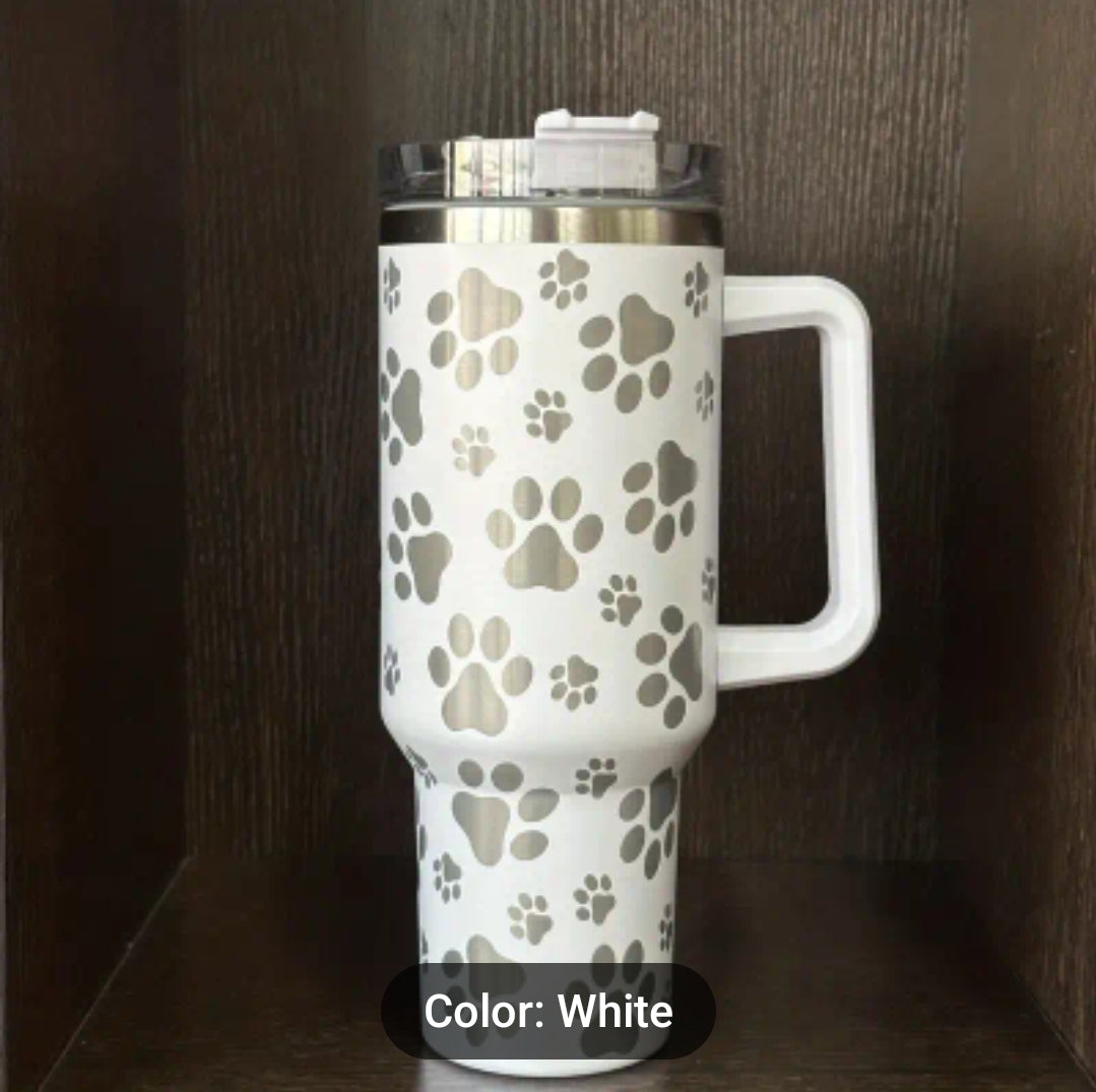 Paw Print 40 Ounce Laser Engraved Tumbler