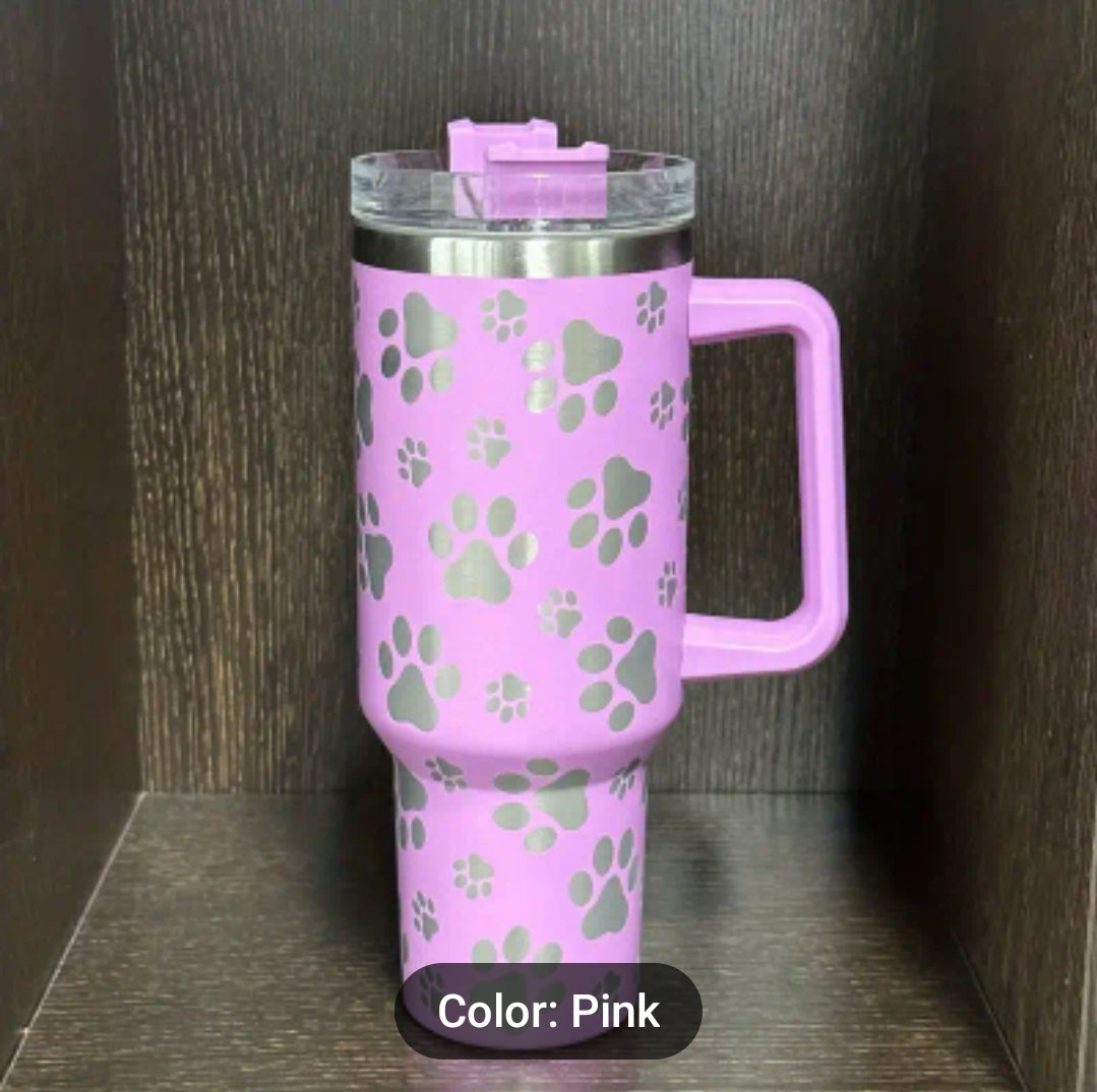 Paw Print 40 Ounce Laser Engraved Tumbler