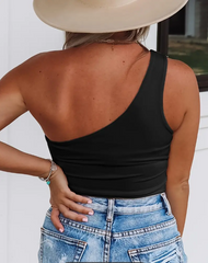 Bitch I'm A Dawg Glitter Georgia Knotted One Shoulder Top