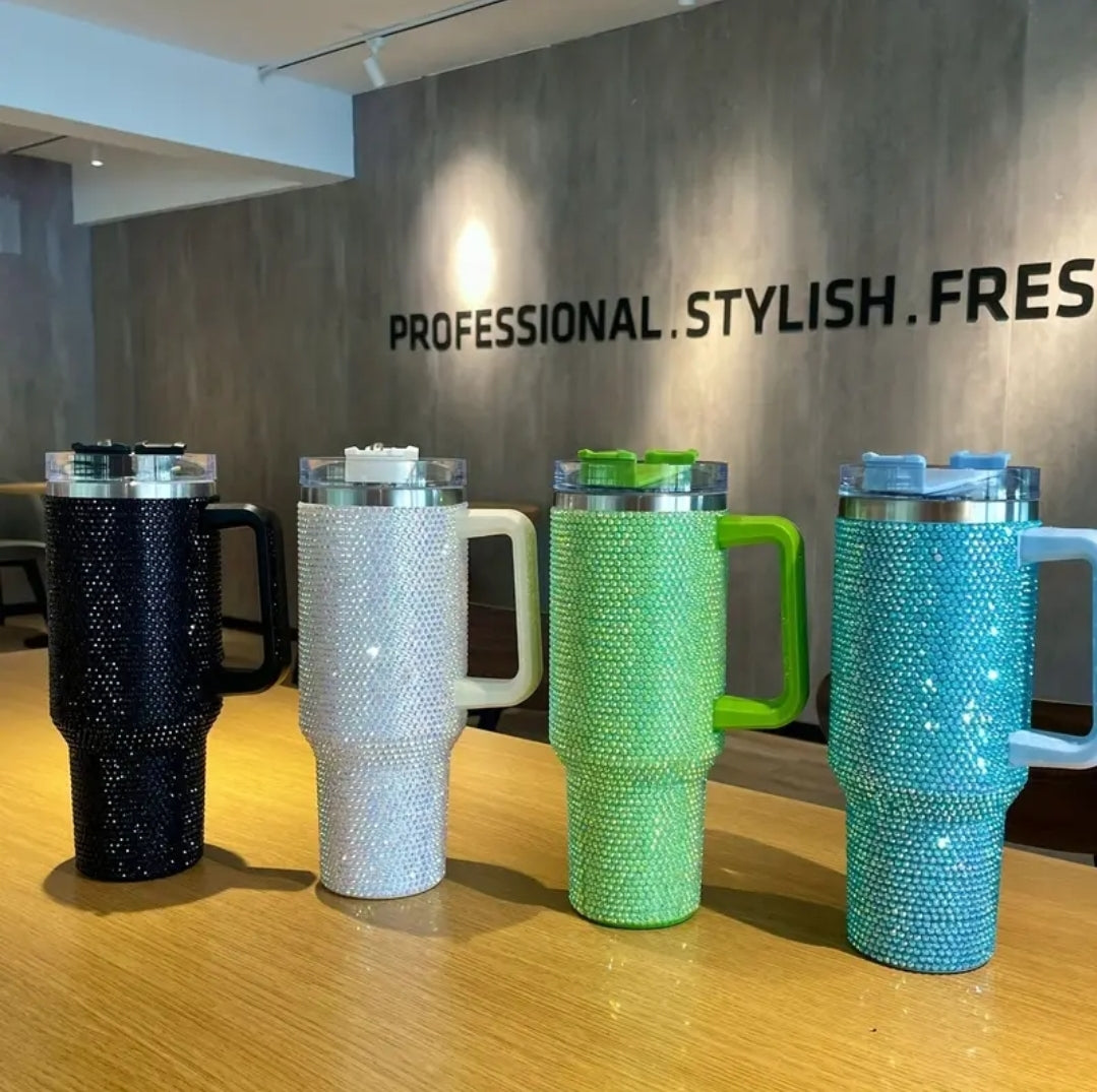 Sparkling Rhinestone Studded 40 oz. Tumbler with Handle