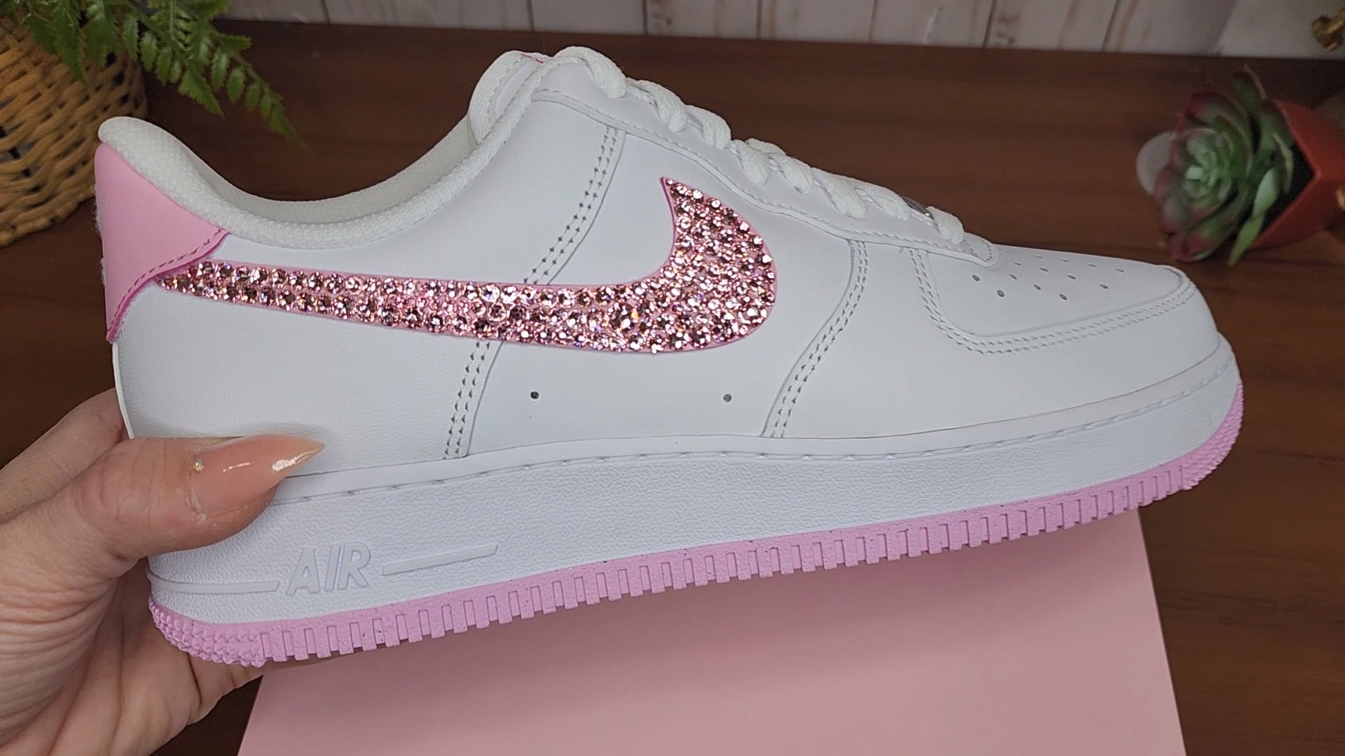 Baby Pink Swarovski Women's Nike Air Force 1 Shoes