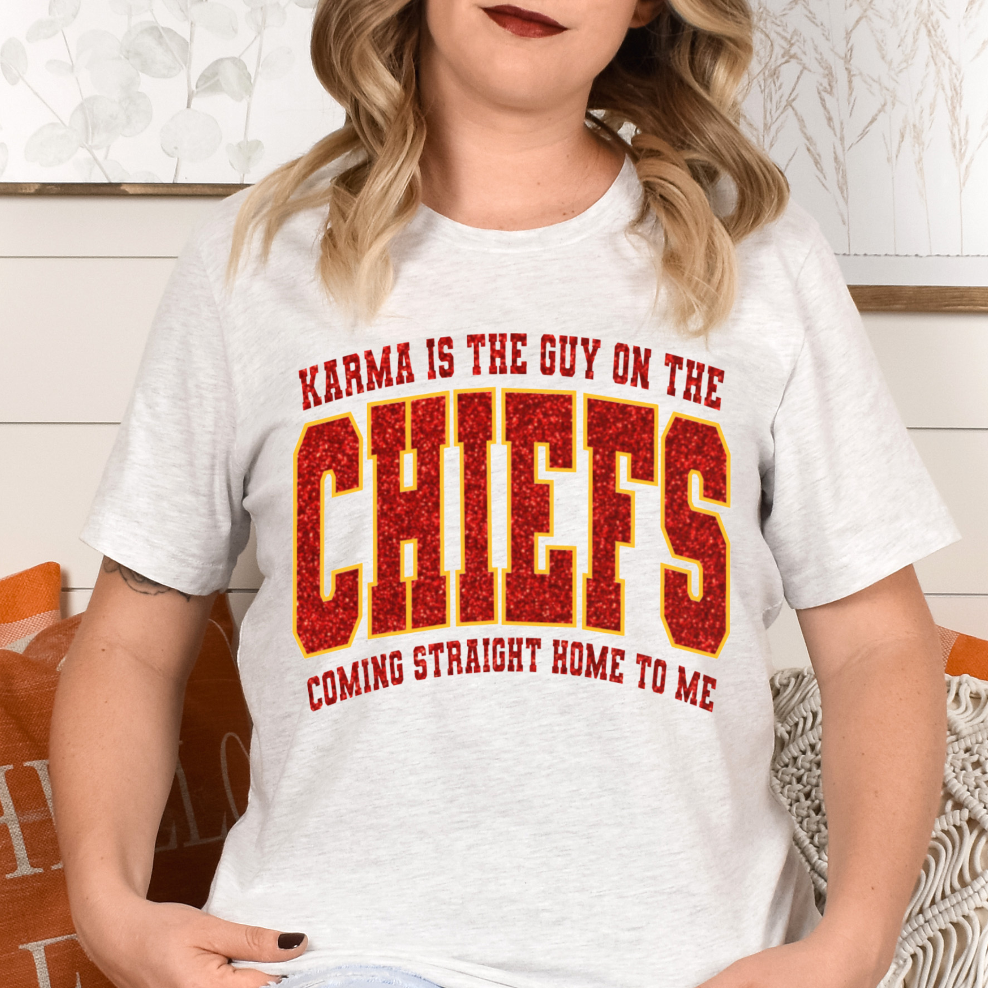 Karma is a Guy on the Chiefs Glitter Shirt