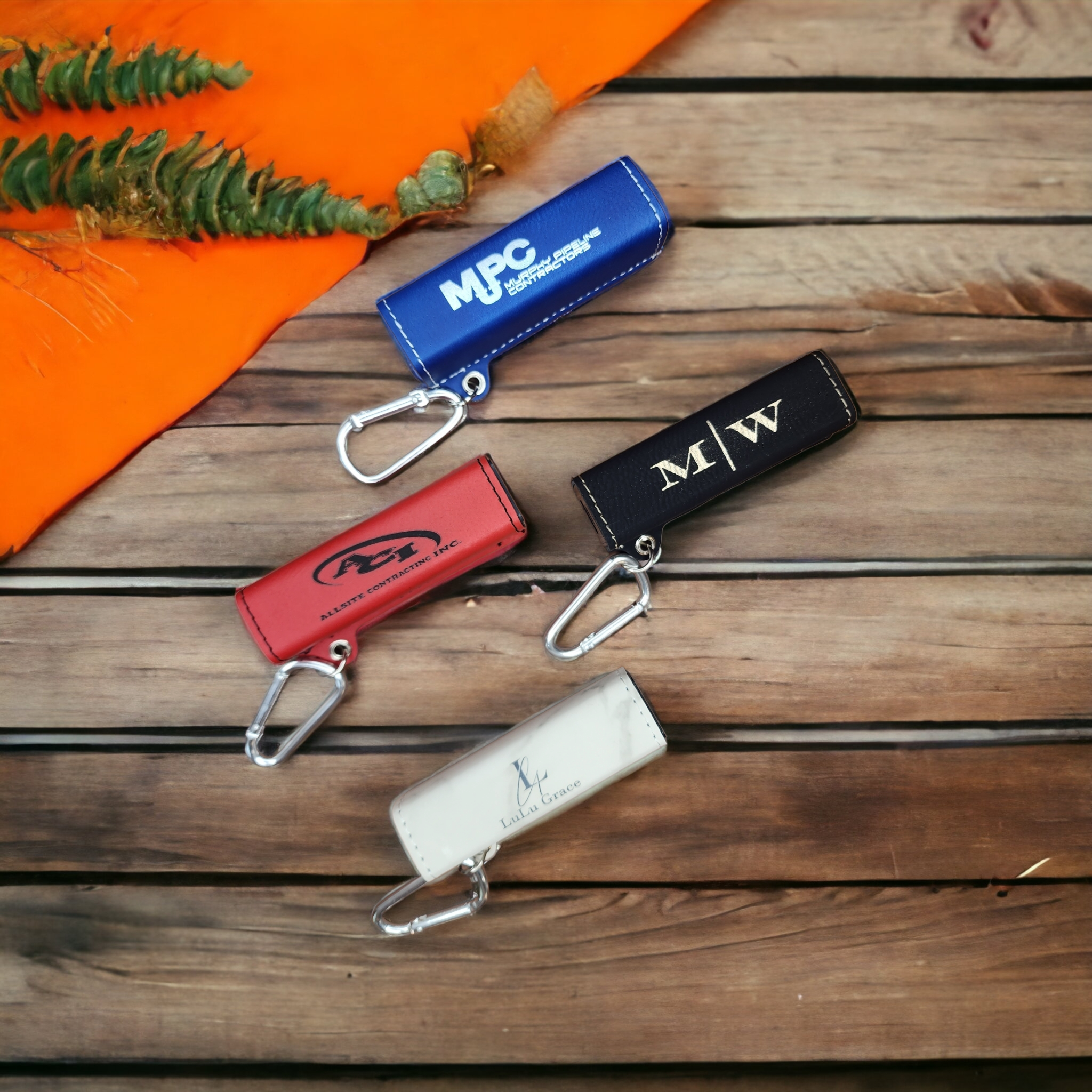 Custom Laser Engraved Leatherette 2200 mAh Power Bank with USB Cord and Carabiner