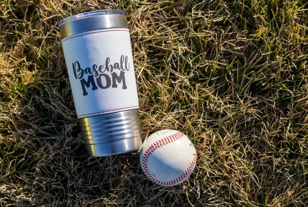 Leatherette 20 oz Laser Engraved Baseball Tumbler