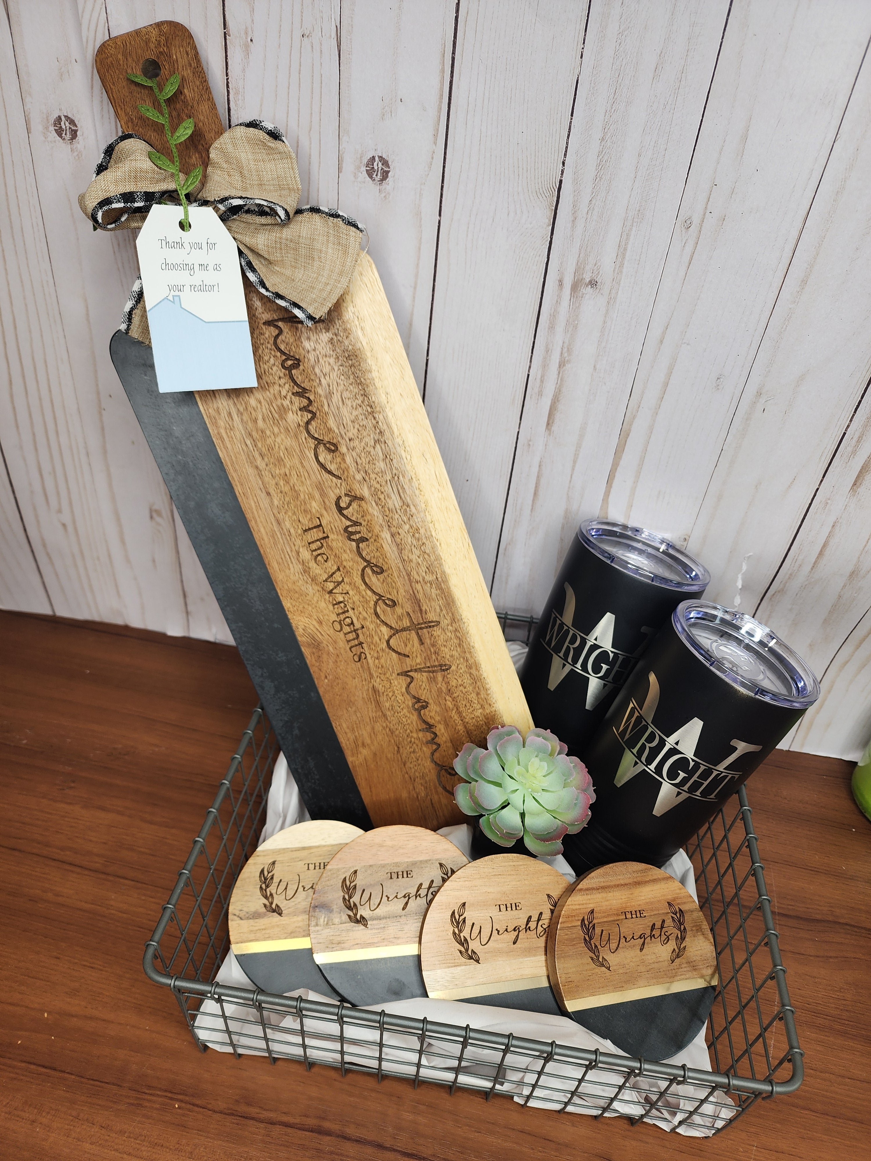 Custom Closing Gift Set- Black Acopa Marble and Acacia Wood