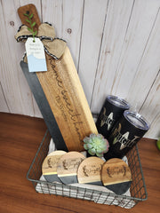 Custom Closing Gift Set- Black Acopa Marble and Acacia Wood