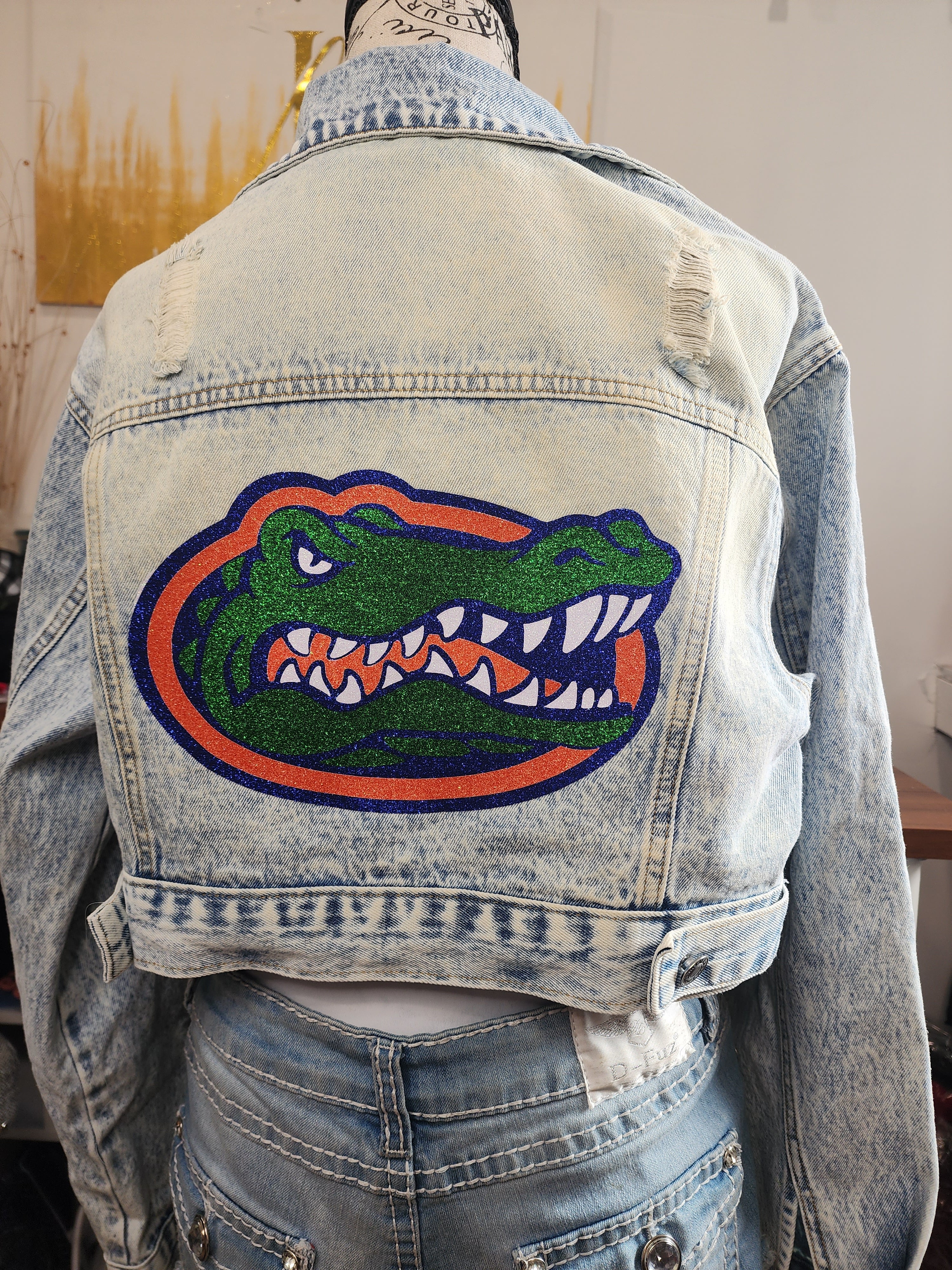Florida Gators Glitter Flap Pocket Cropped Denim Jacket
