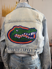 Florida Gators Glitter Flap Pocket Cropped Denim Jacket