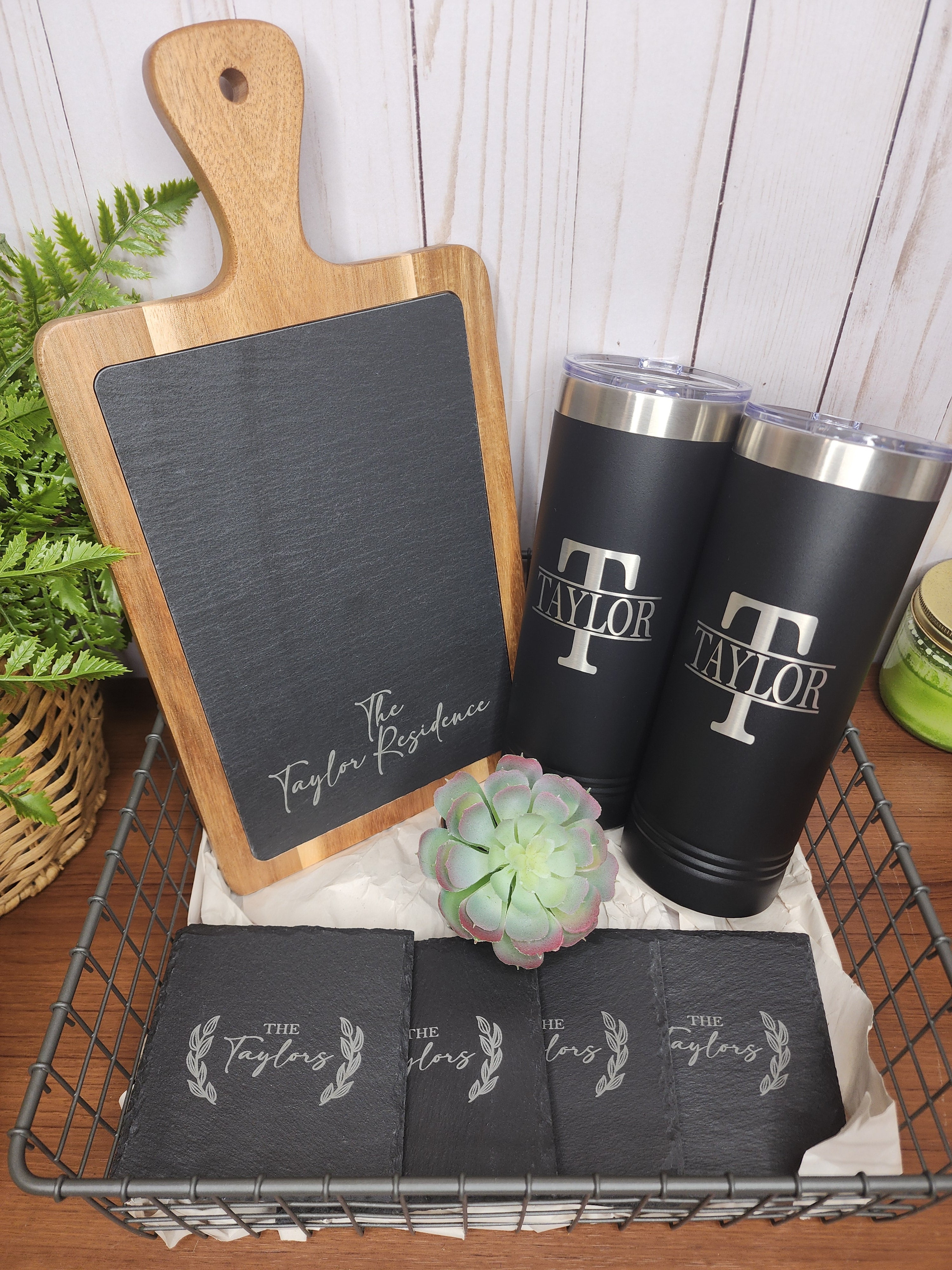 Custom Closing Gift Set- Acacia Wood & Slate