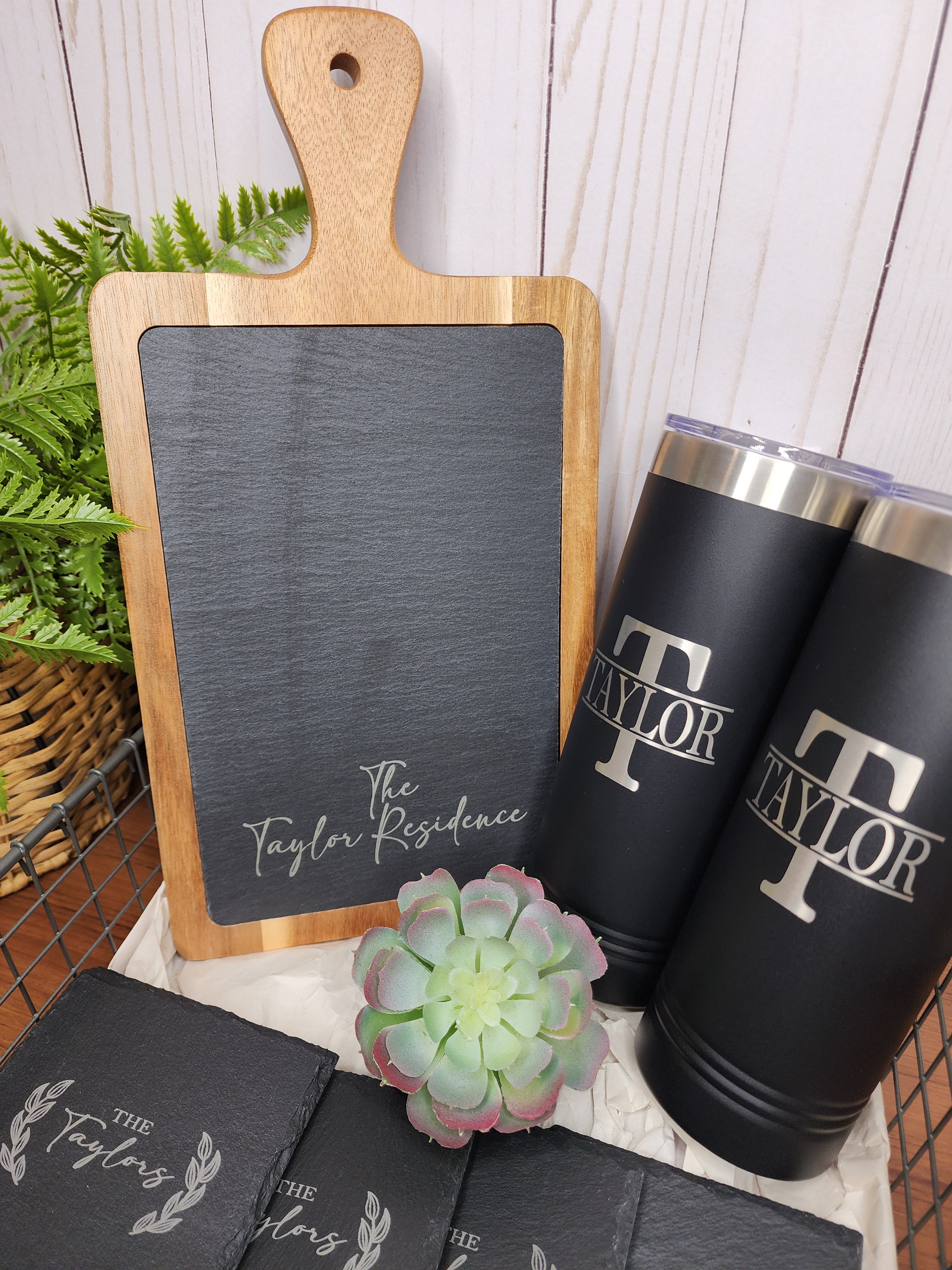Custom Closing Gift Set- Acacia Wood & Slate