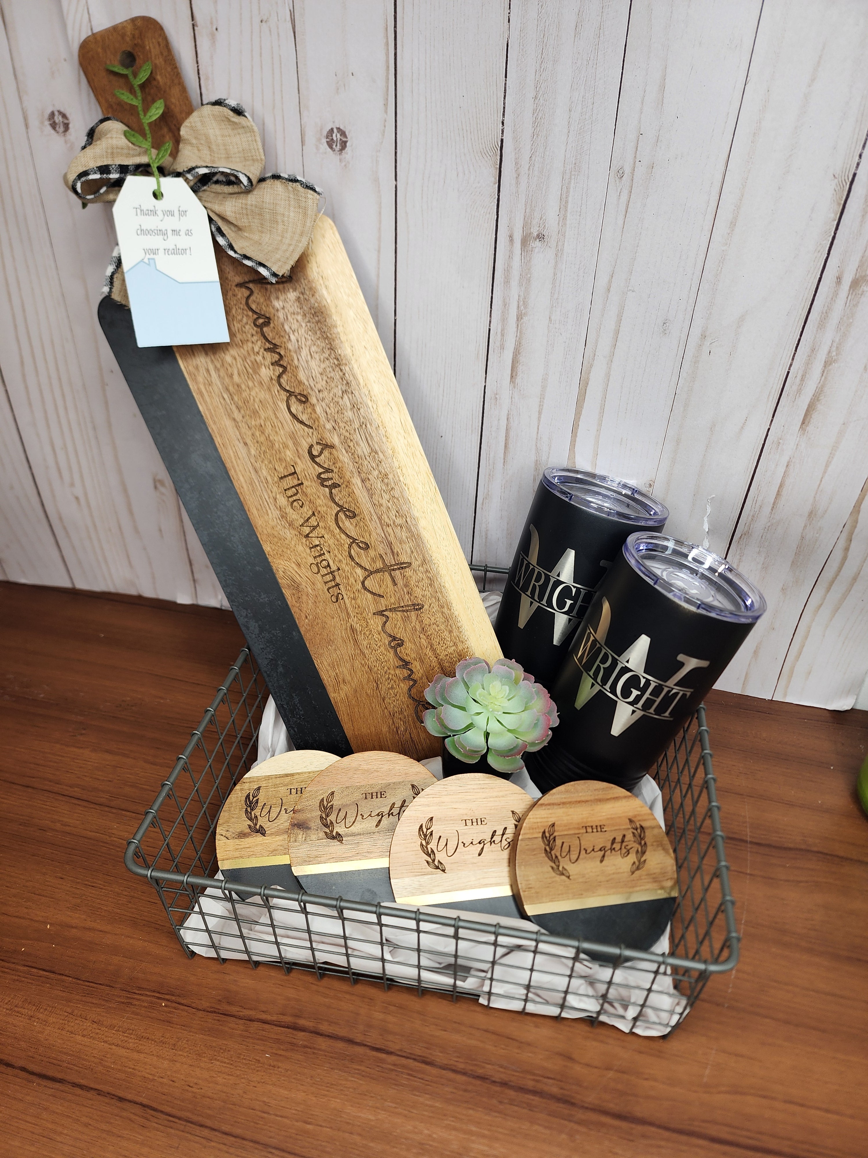 Custom Closing Gift Set- Black Acopa Marble and Acacia Wood