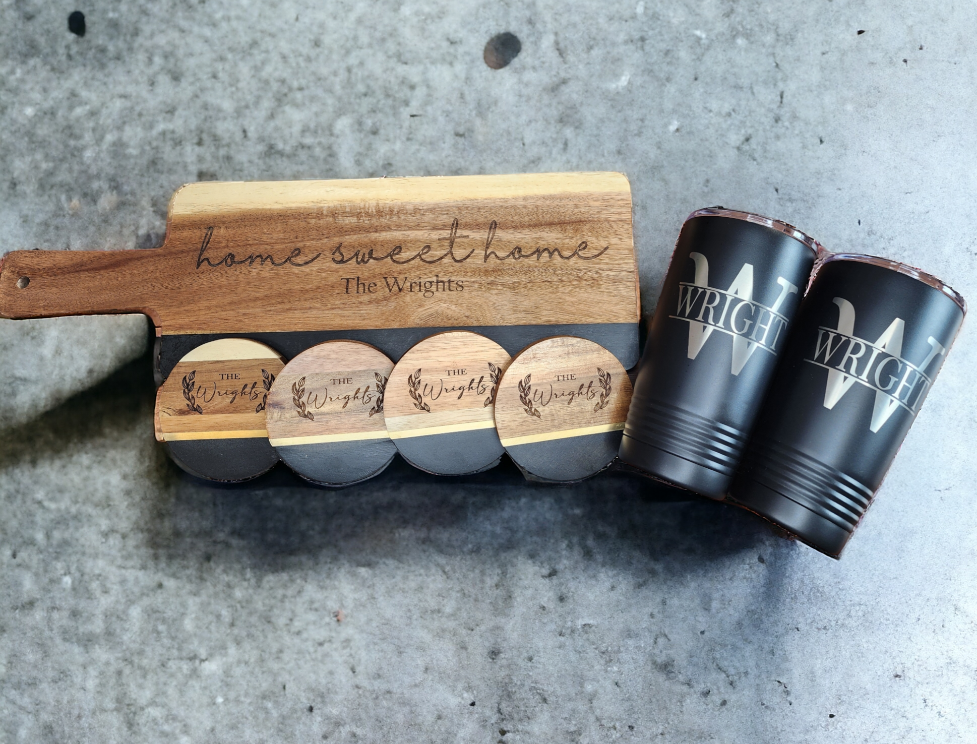 Custom Closing Gift Set- Black Acopa Marble and Acacia Wood