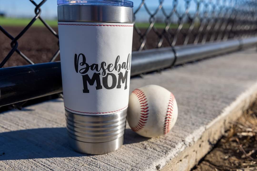 Leatherette 20 oz Laser Engraved Baseball Tumbler