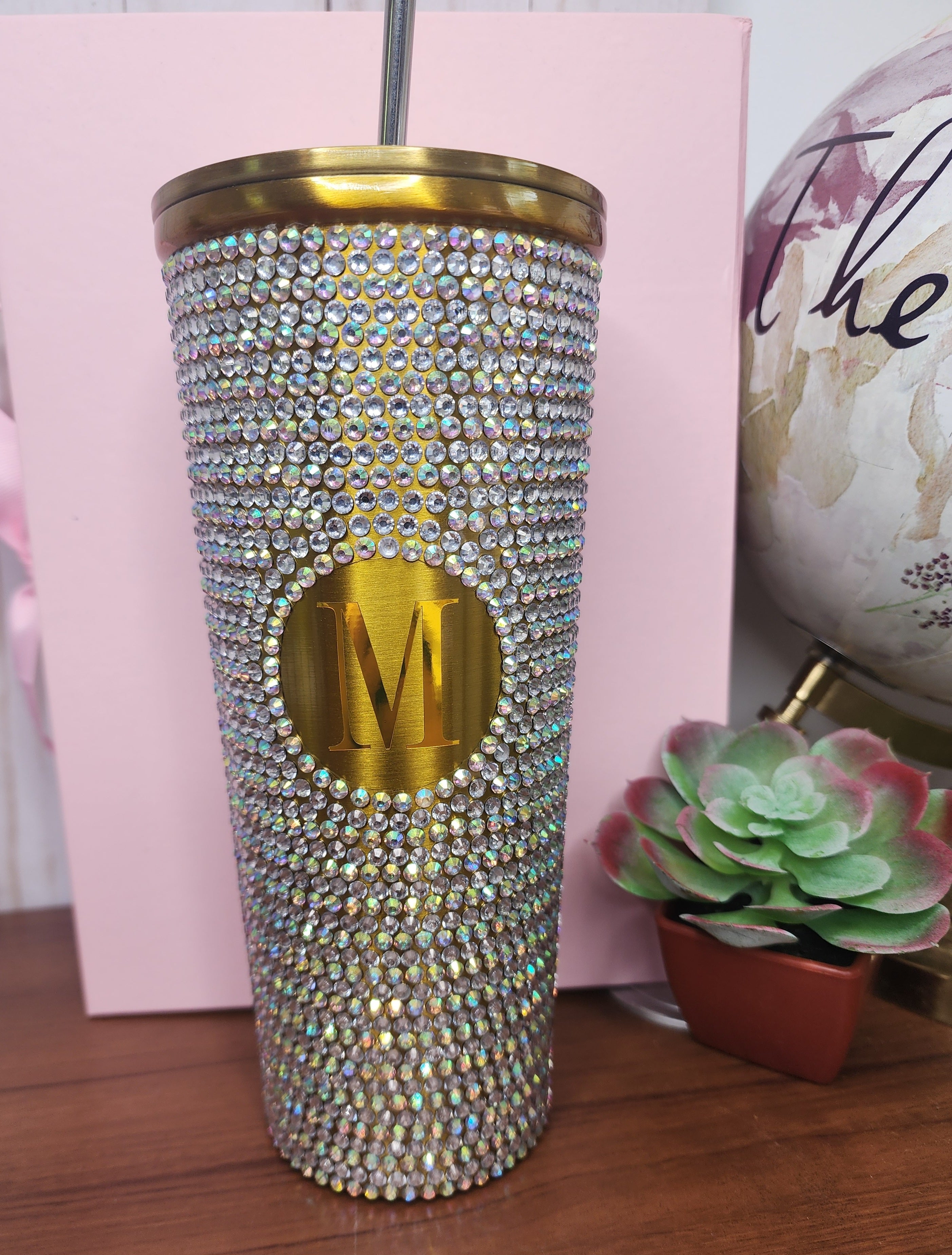 Monogrammed Rhinestone Studded 24 oz. Tumbler