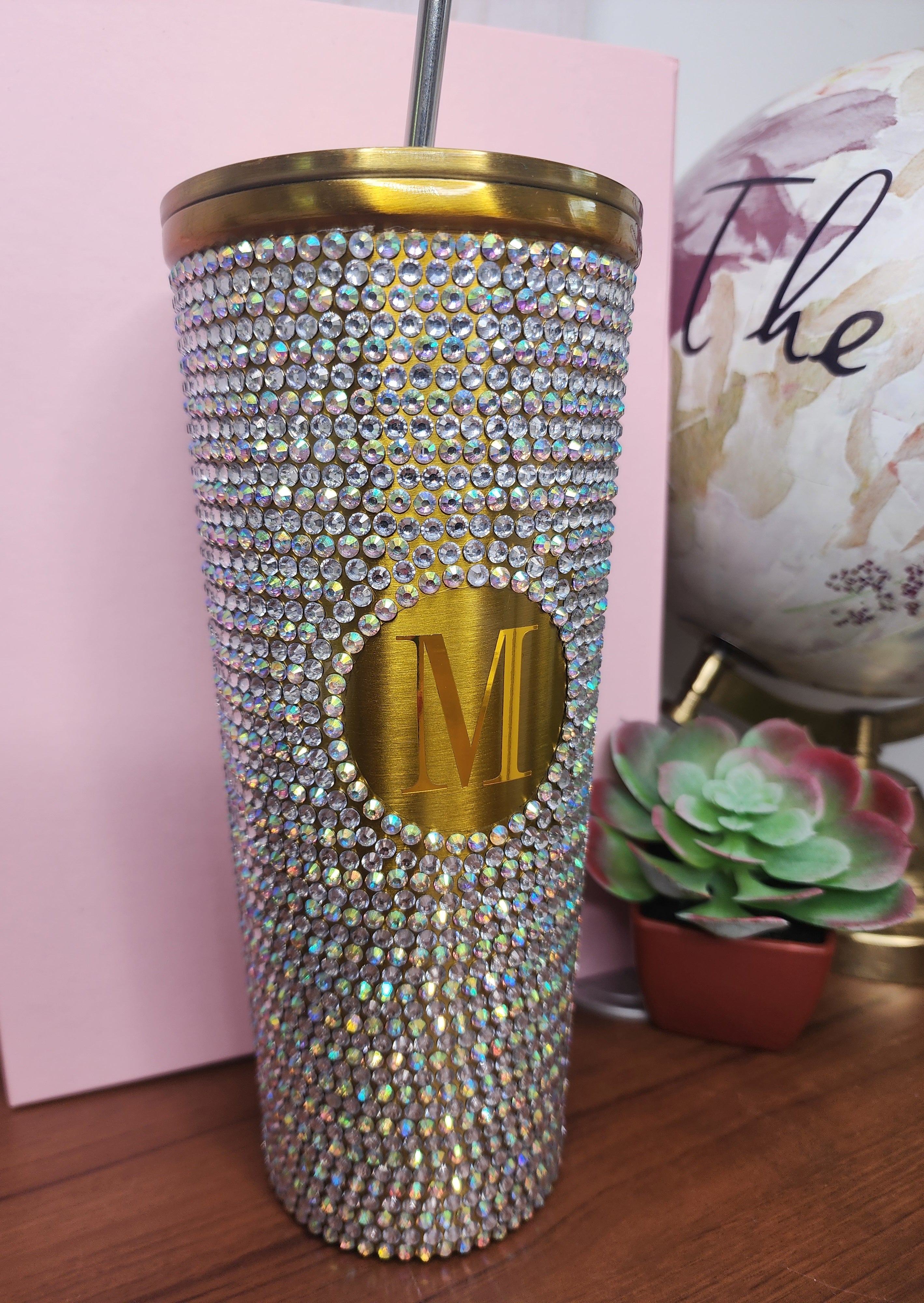 Monogrammed Rhinestone Studded 24 oz. Tumbler