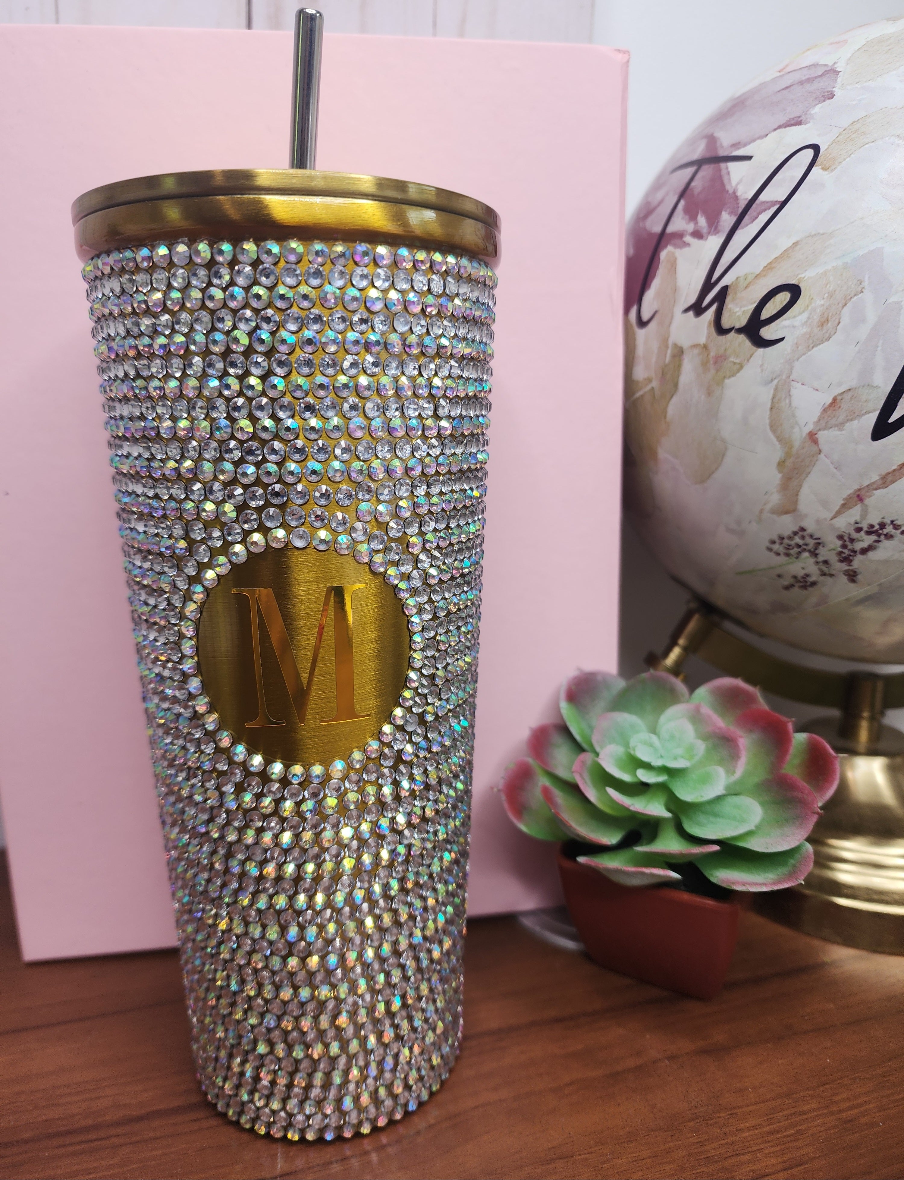 Monogrammed Rhinestone Studded 24 oz. Tumbler
