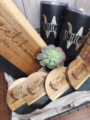 Custom Closing Gift Set- Black Acopa Marble and Acacia Wood