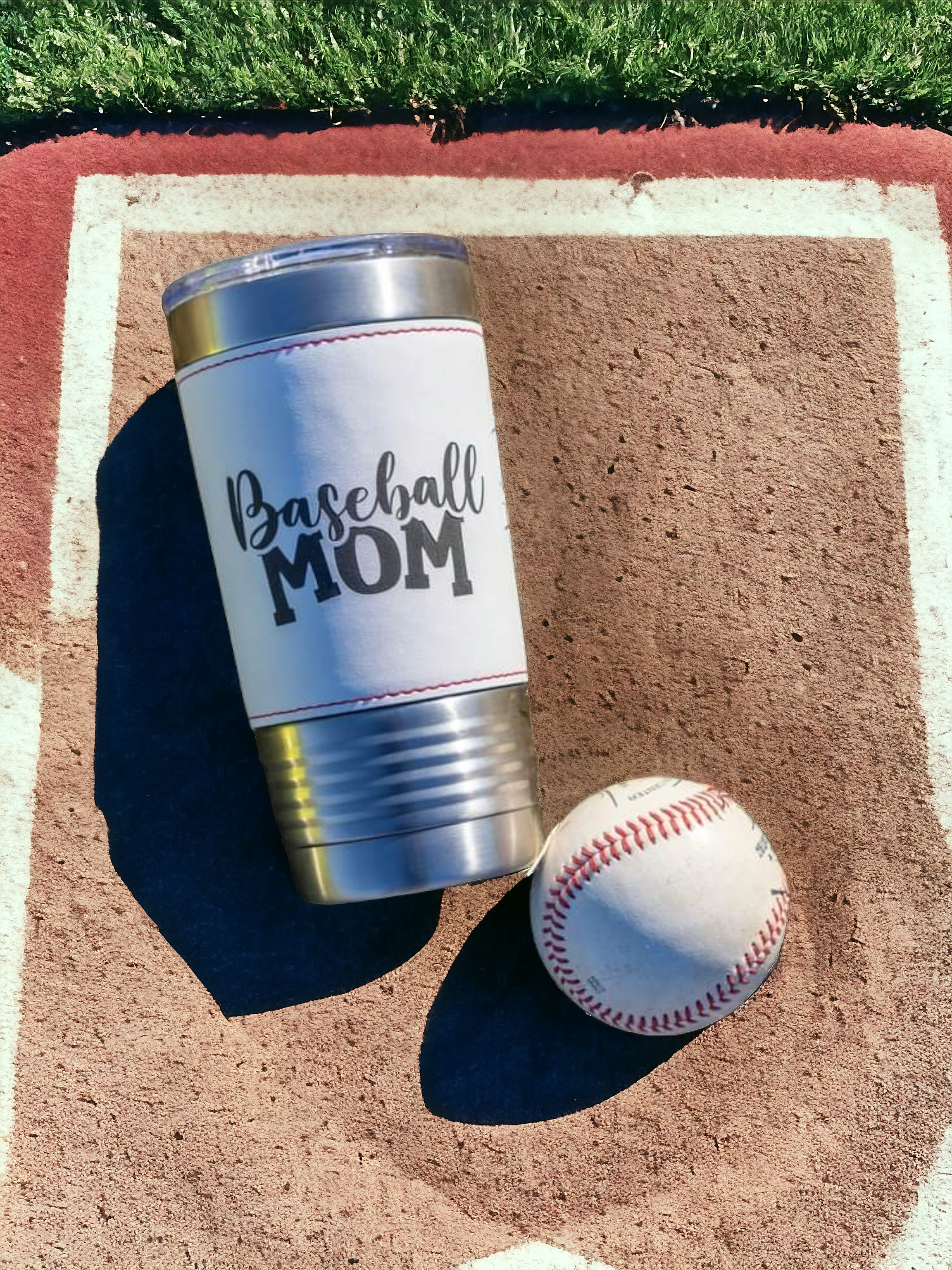 Leatherette 20 oz Laser Engraved Baseball Tumbler