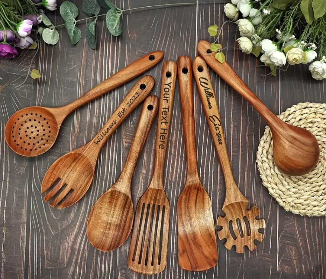 Customized 7 Piece Wooden Cooking Utensil Set