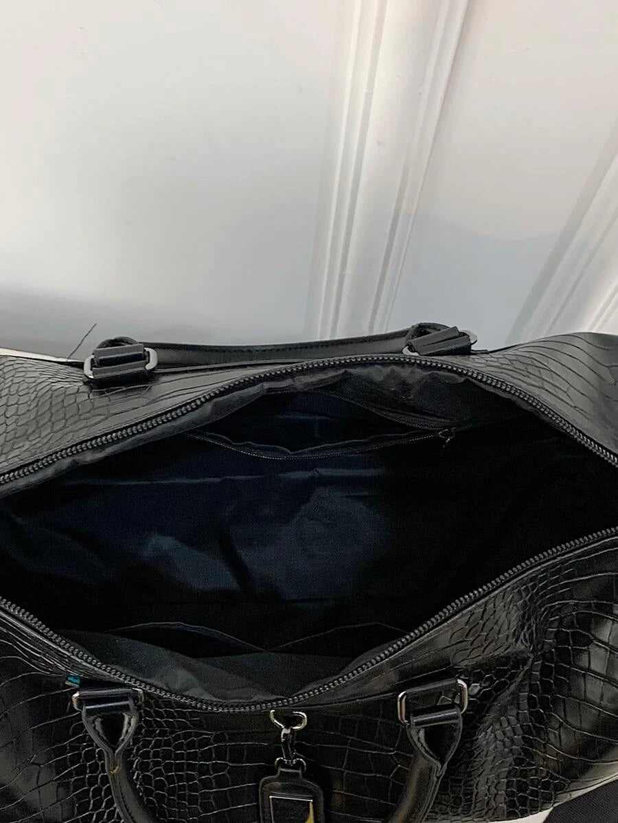 Monogrammed Crocodile Embossed Duffel Bag